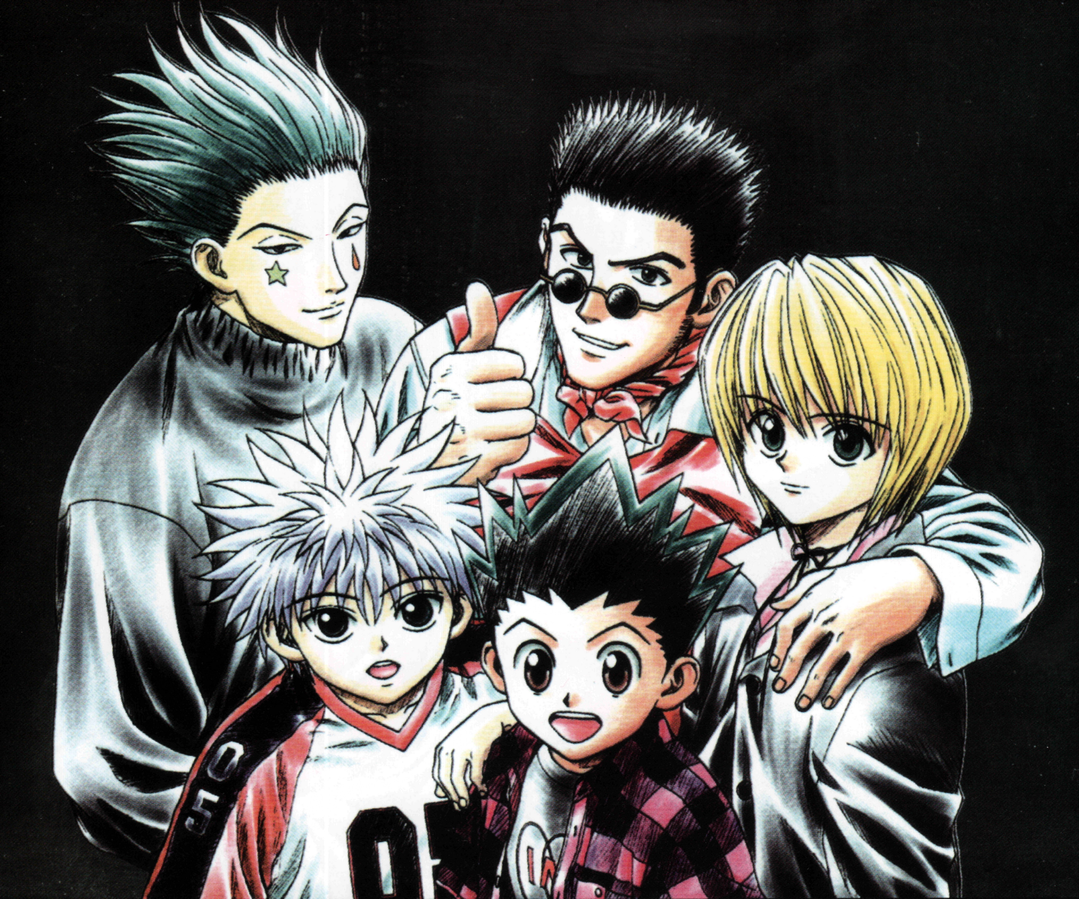 Hisoka, Gon, Killua, Kurapika, and Leorio from Hunter x Hunter HD Wallpaper