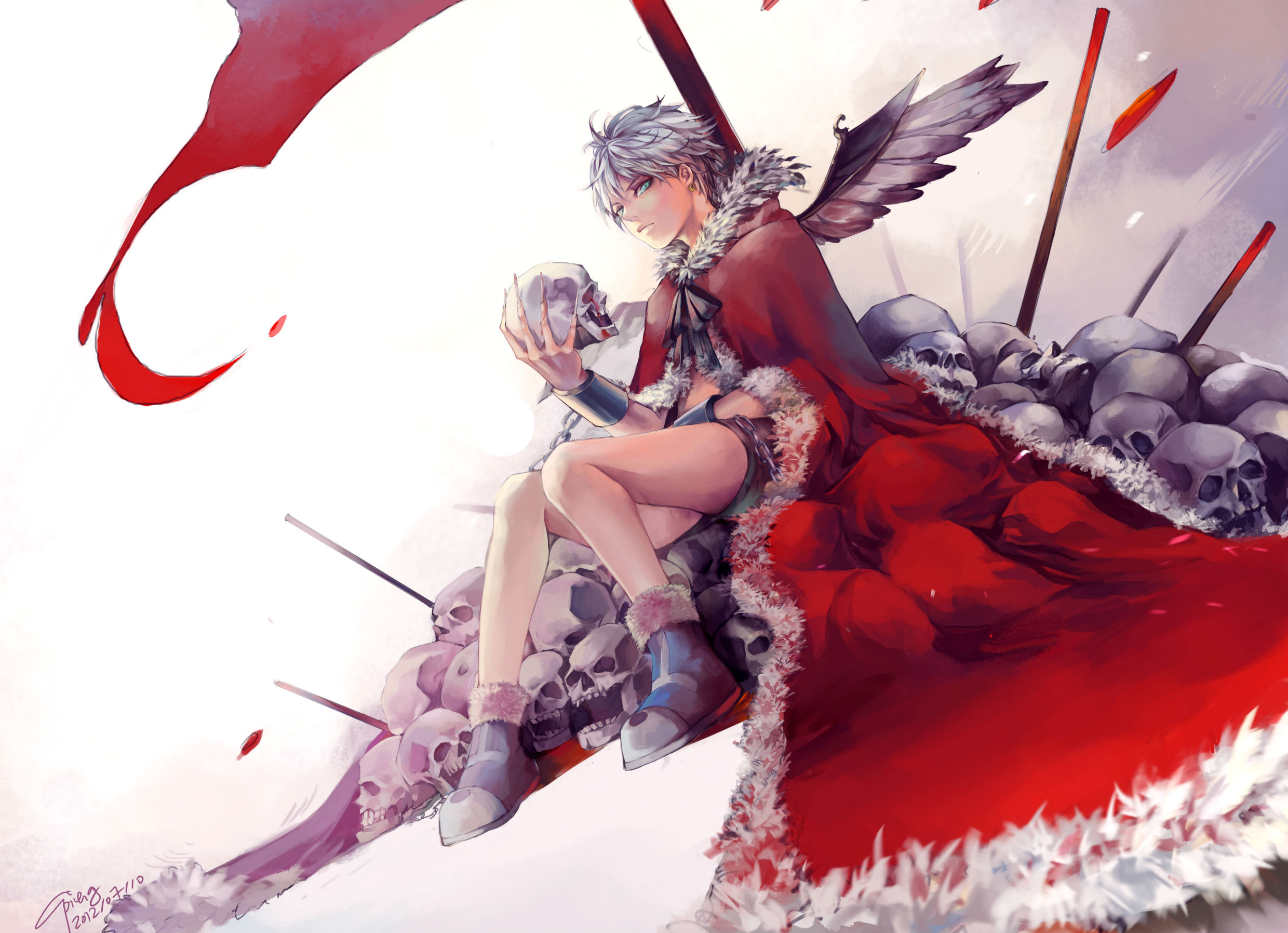 Killua Zoldyck sitting on skulls HD Wallpaper