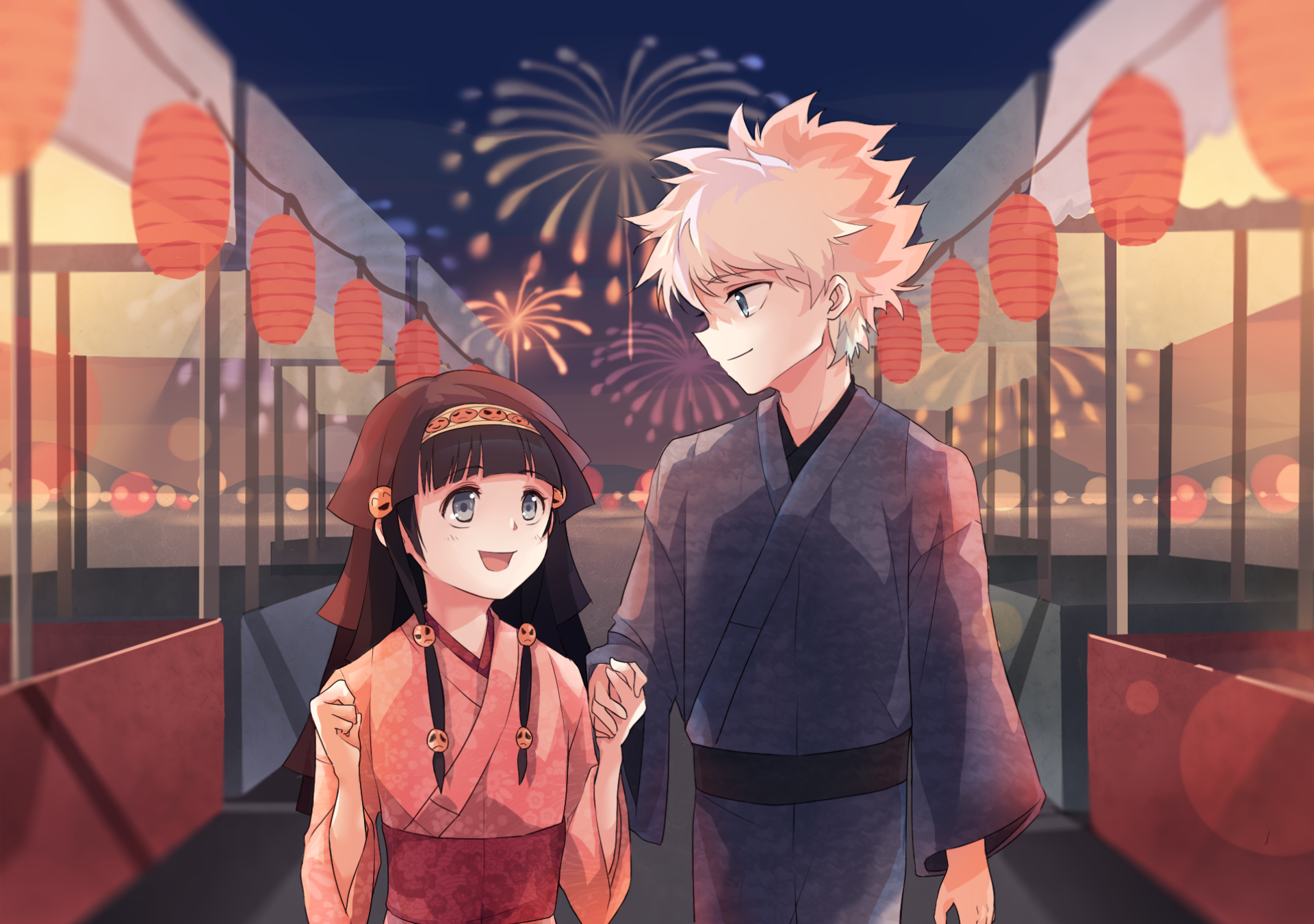 Alluka Zoldyck and Killua Zoldyck at a Festival HD Wallpaper