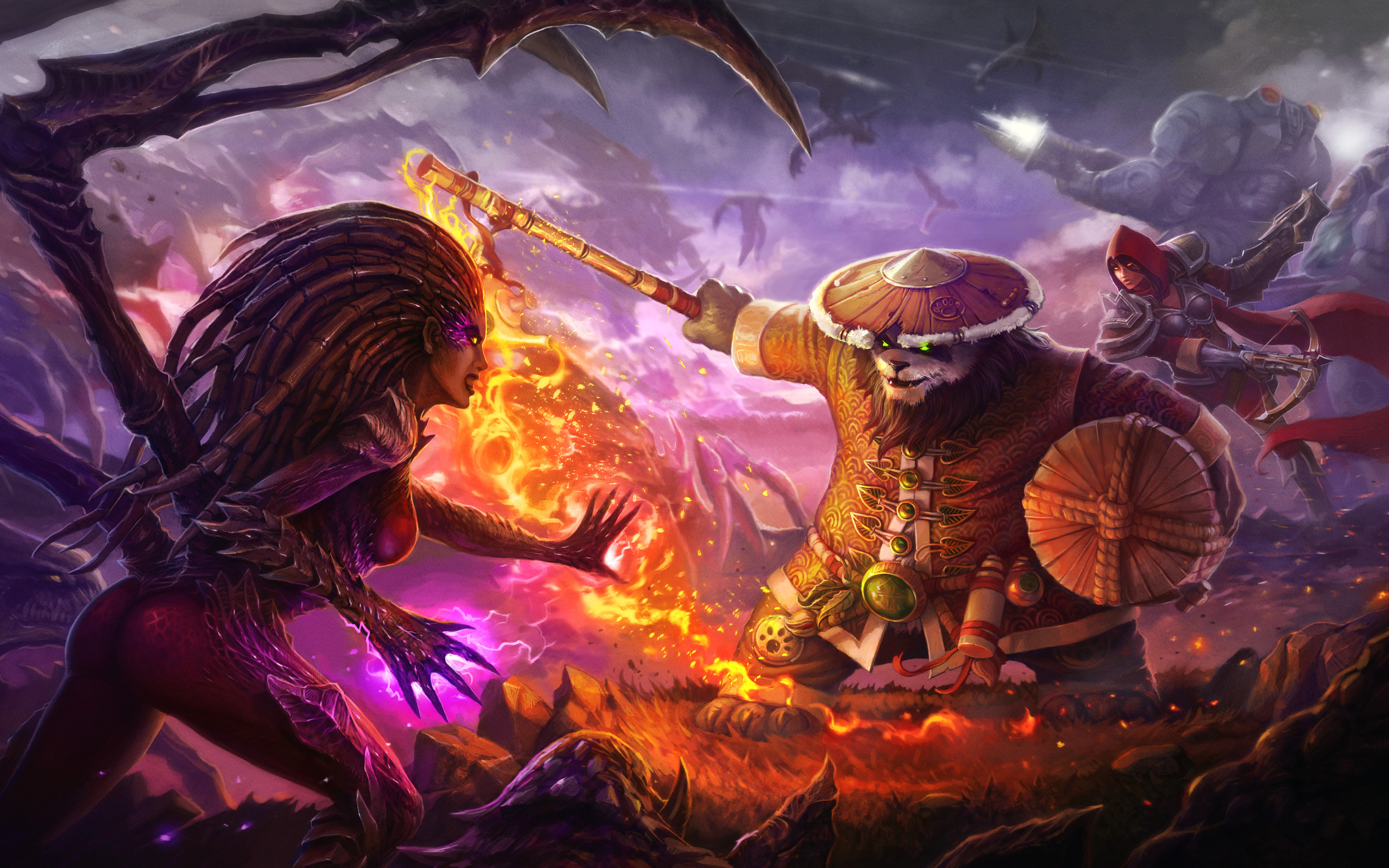 Kerrigan and Pandaren Warrior in Battle HD Wallpaper