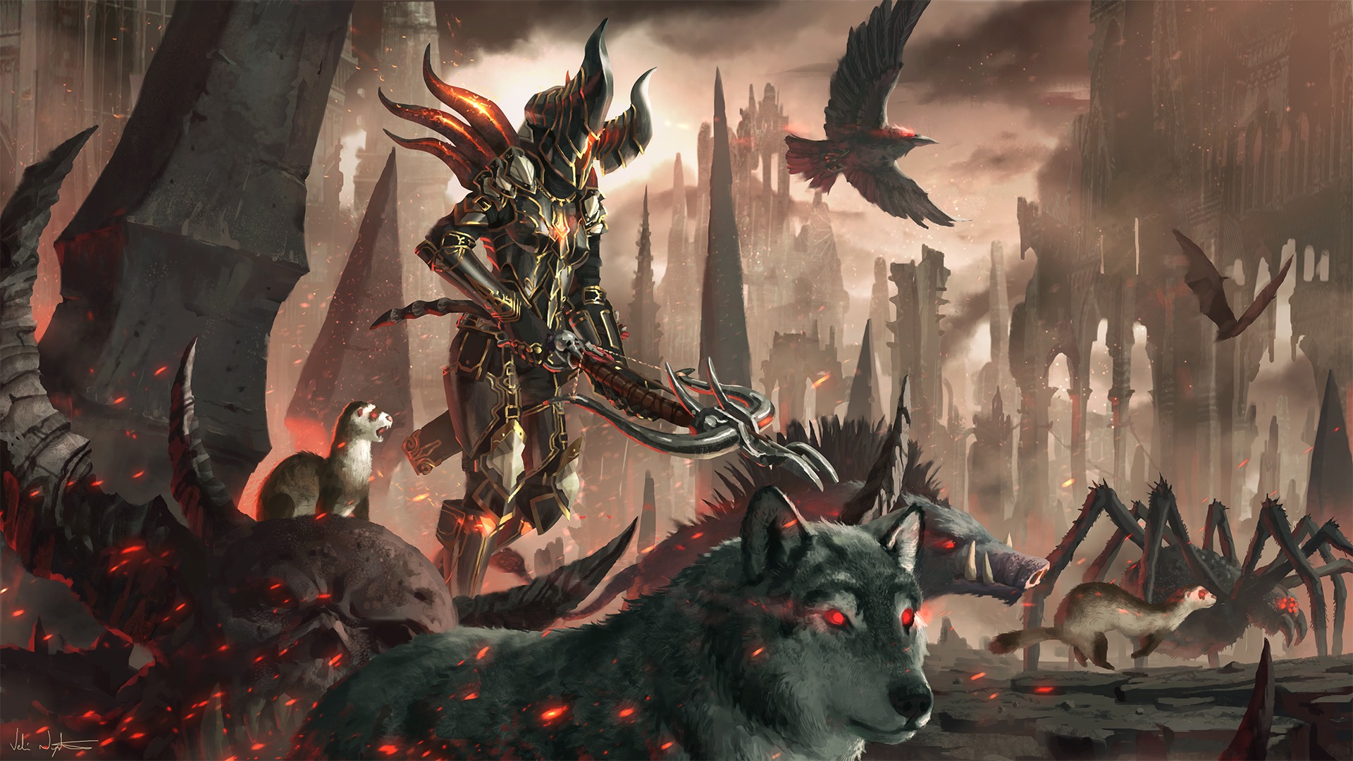 Demon Hunter from Diablo III with creatures HD Wallpaper