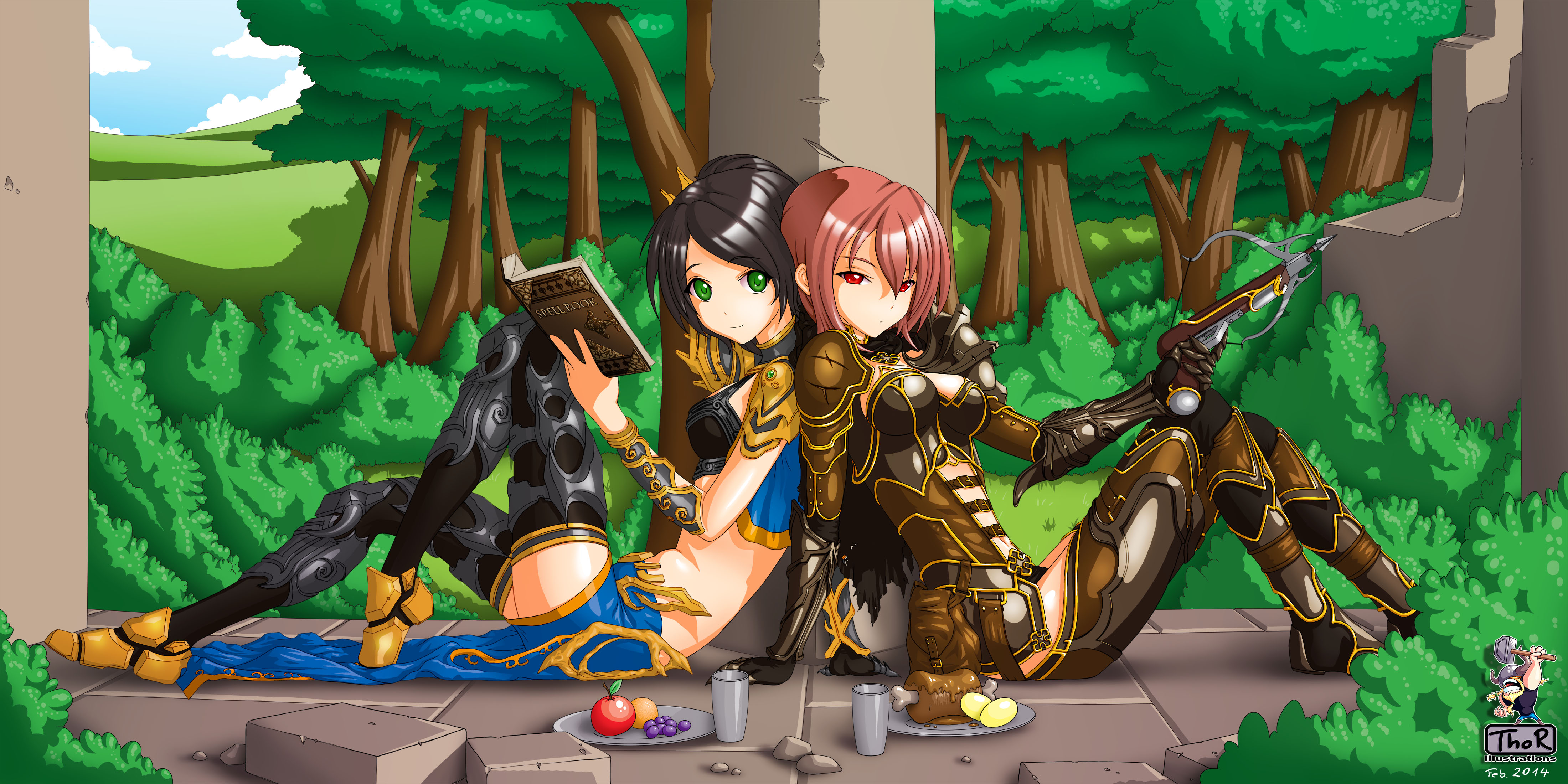 Two Demon Hunters from Diablo III resting outdoors HD Wallpaper