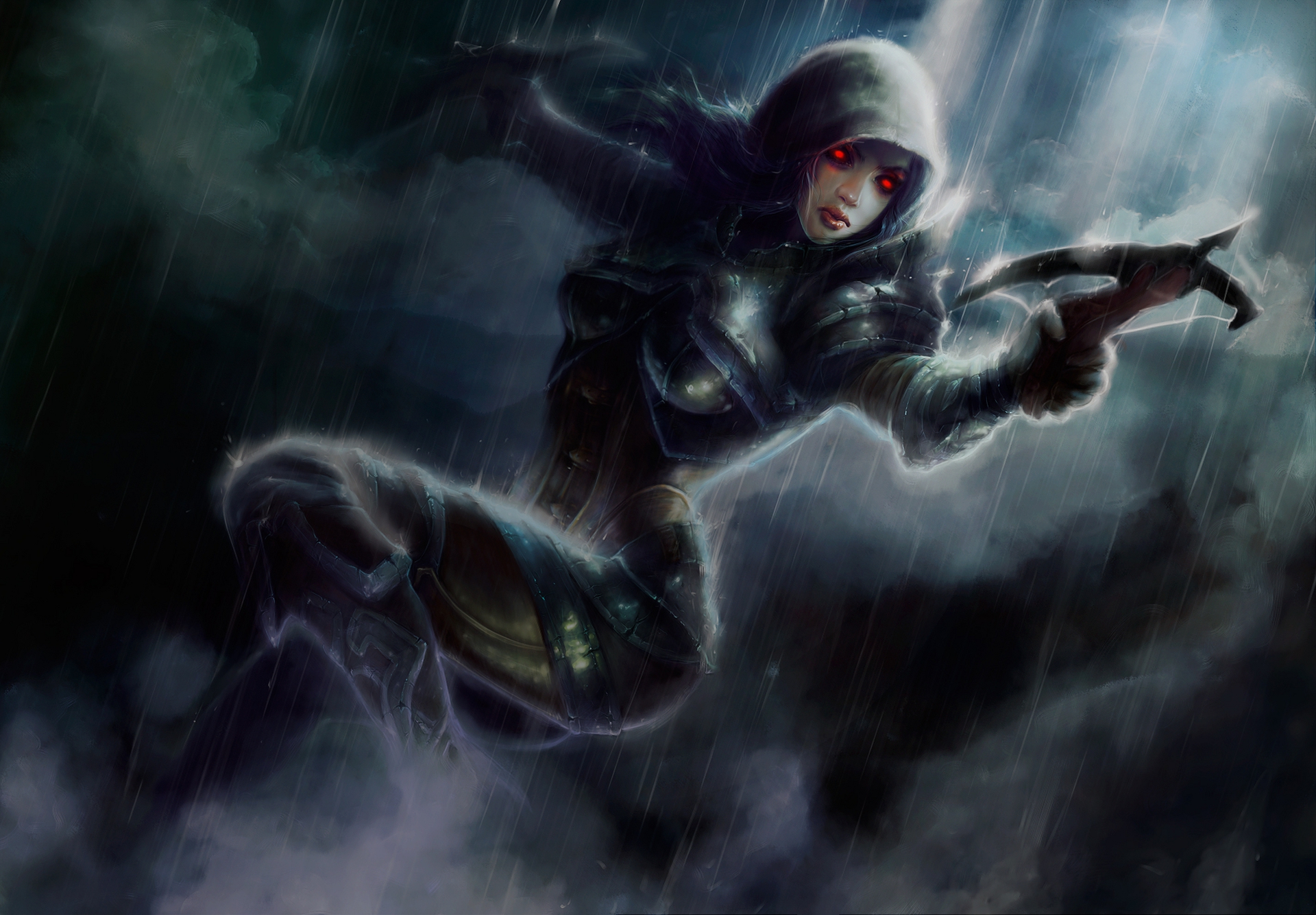 Demon Hunter from Diablo III in the rain HD Wallpaper