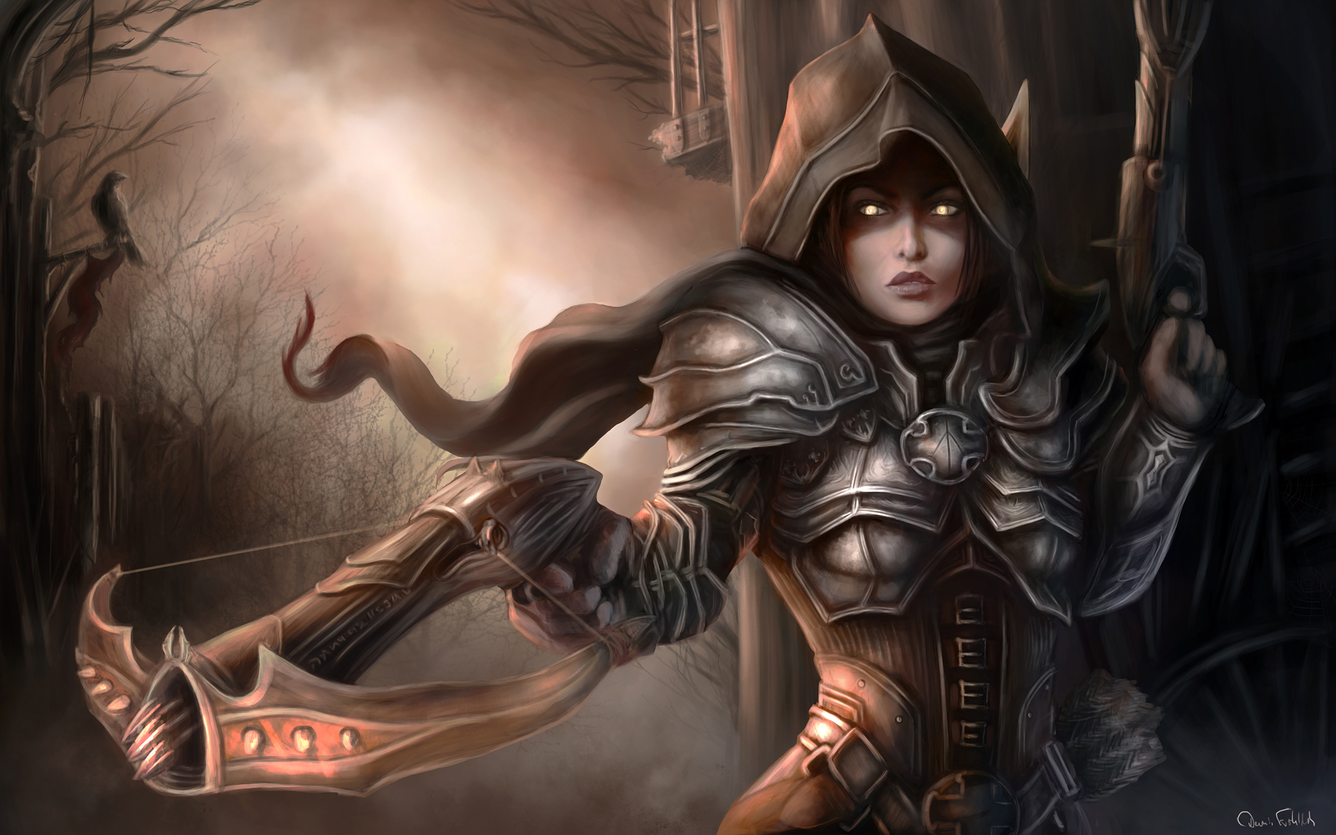 Demon Hunter from Diablo III with crossbow HD Wallpaper