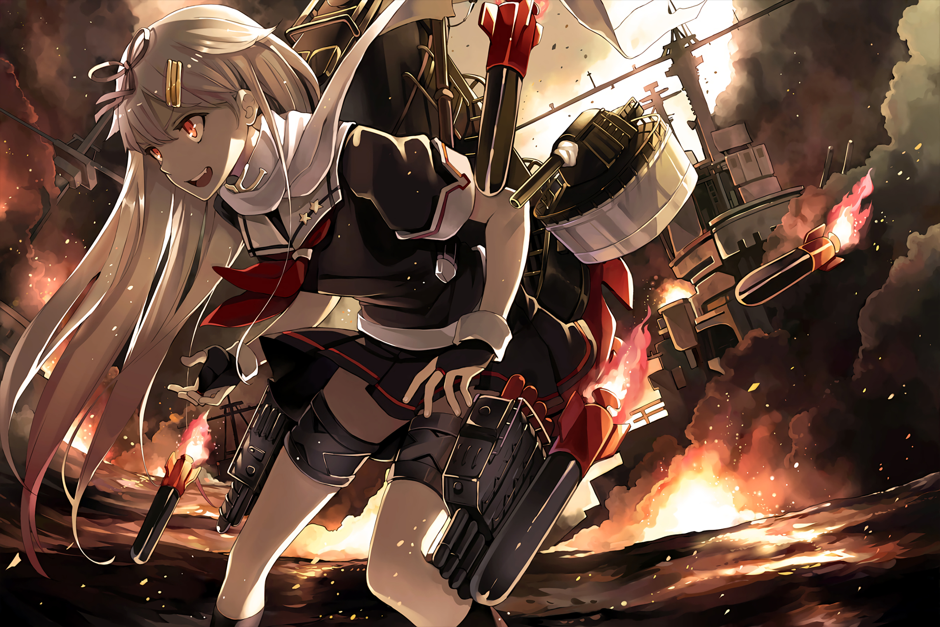 Yuudachi from Kancolle in battle HD Wallpaper