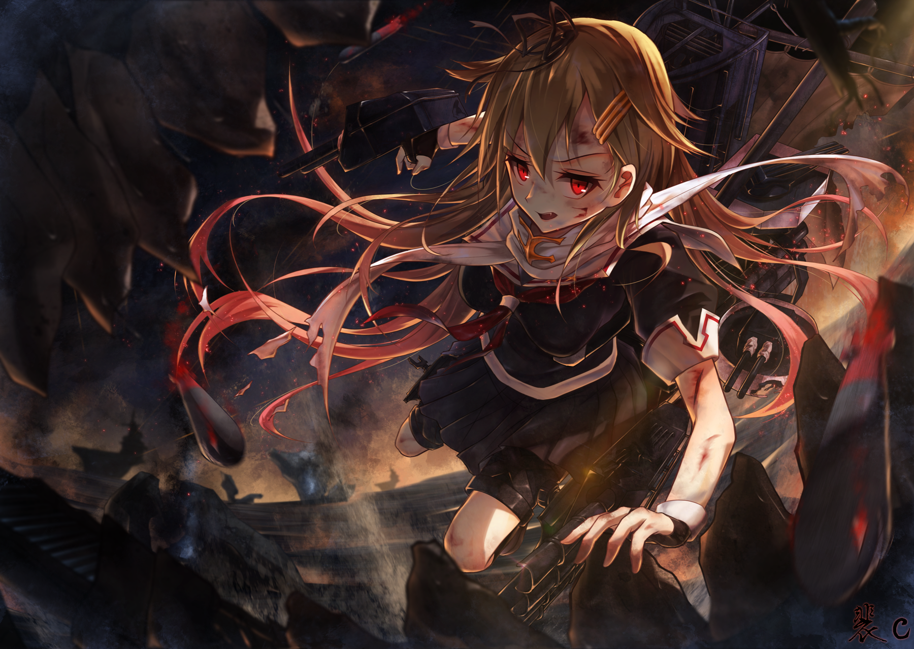 Yuudachi from Kancolle in battle HD Wallpaper