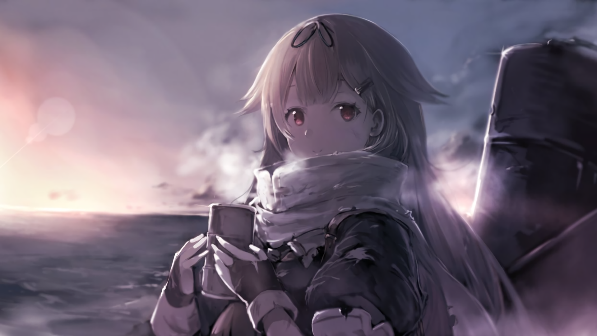 Yuudachi from Kancolle holding a mug HD Wallpaper