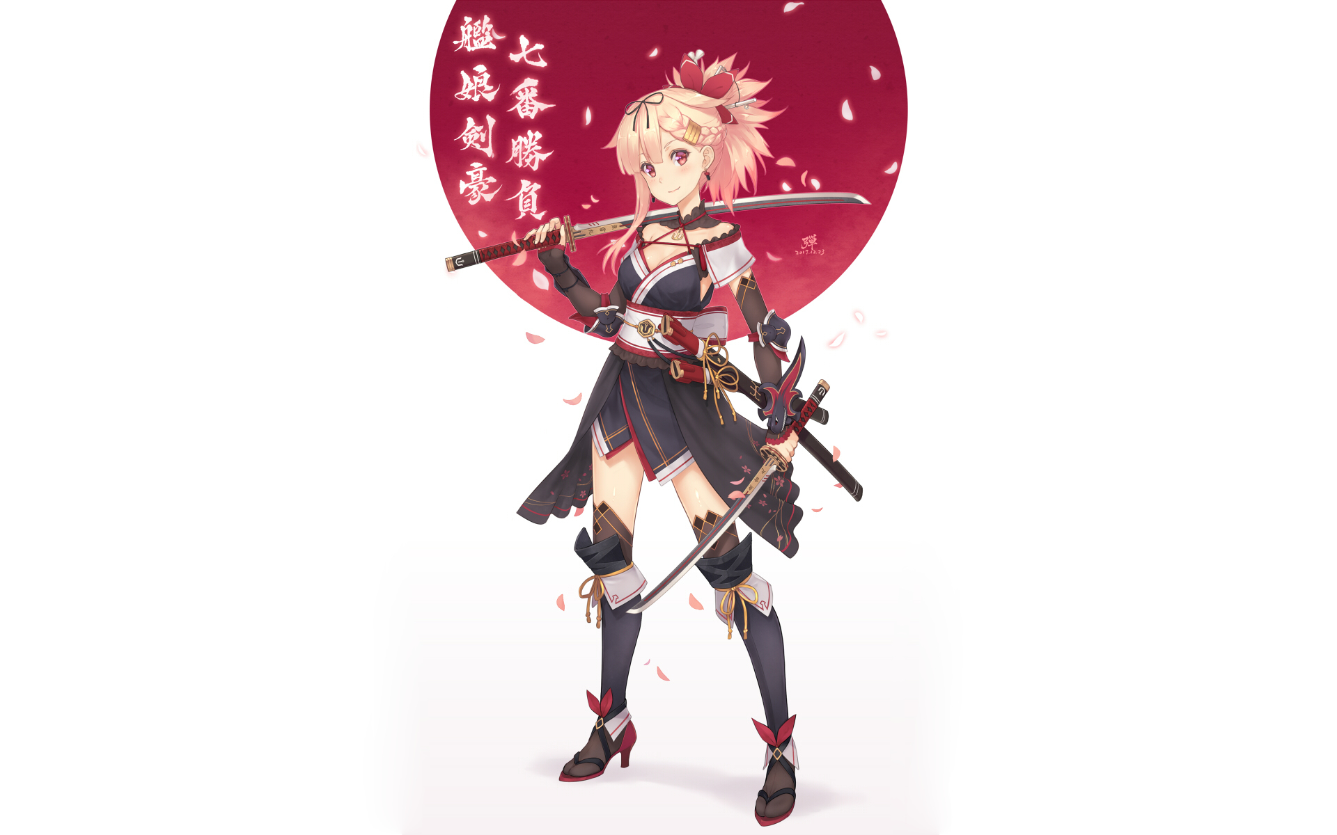 Yuudachi from Kancolle holding swords HD Wallpaper