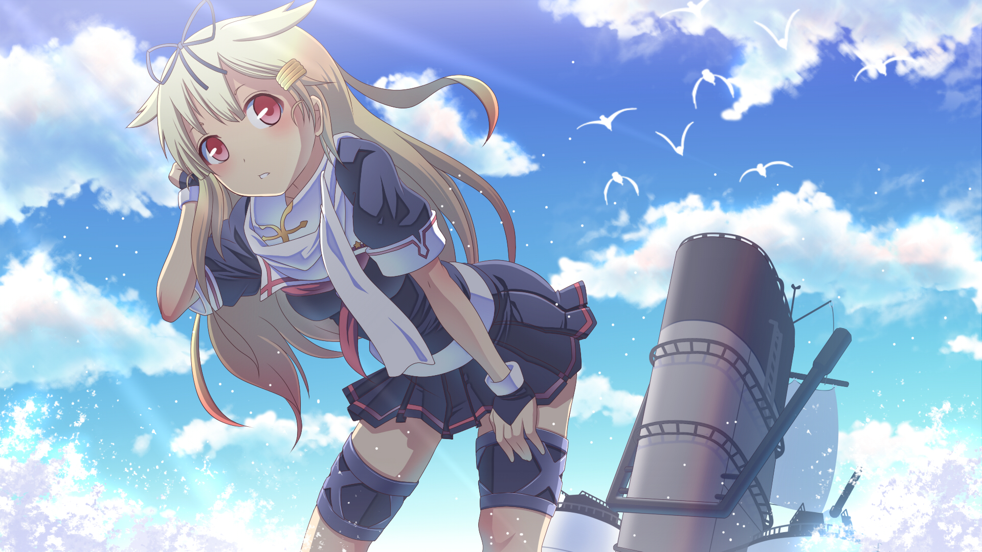Yuudachi from Kantai Collection on a ship HD Wallpaper