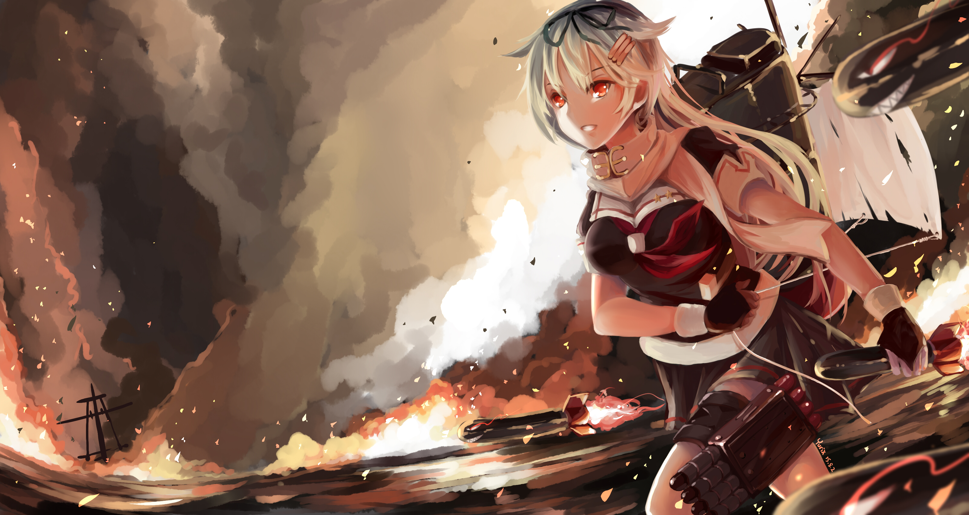 Yuudachi from Kancolle in a naval battle HD Wallpaper