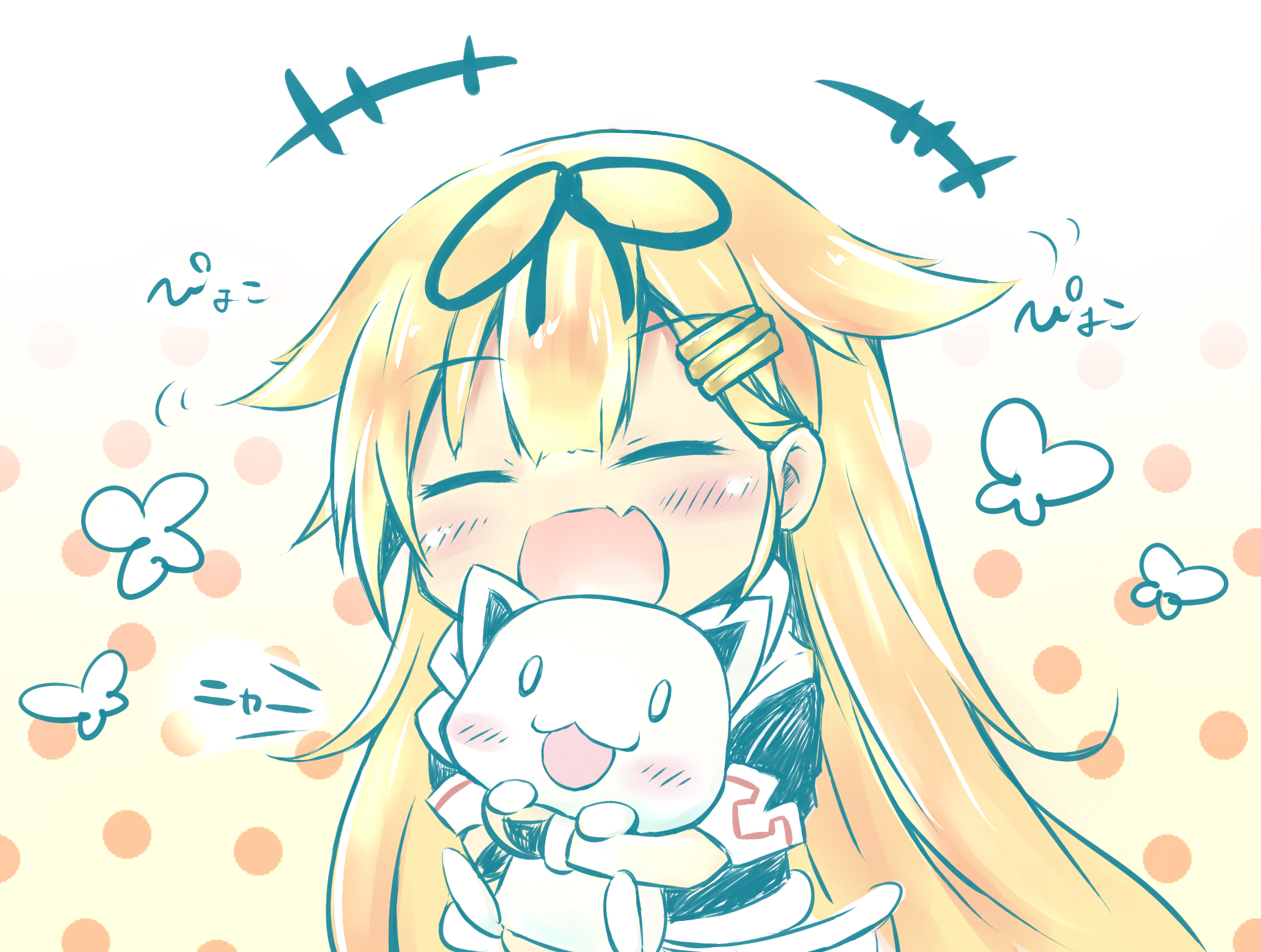 Yuudachi from Kancolle holding a plush toy HD Wallpaper