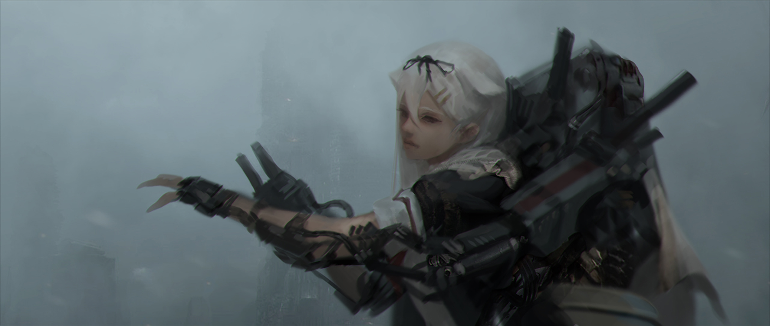 Yuudachi from Kancolle with mechanical arm HD Wallpaper