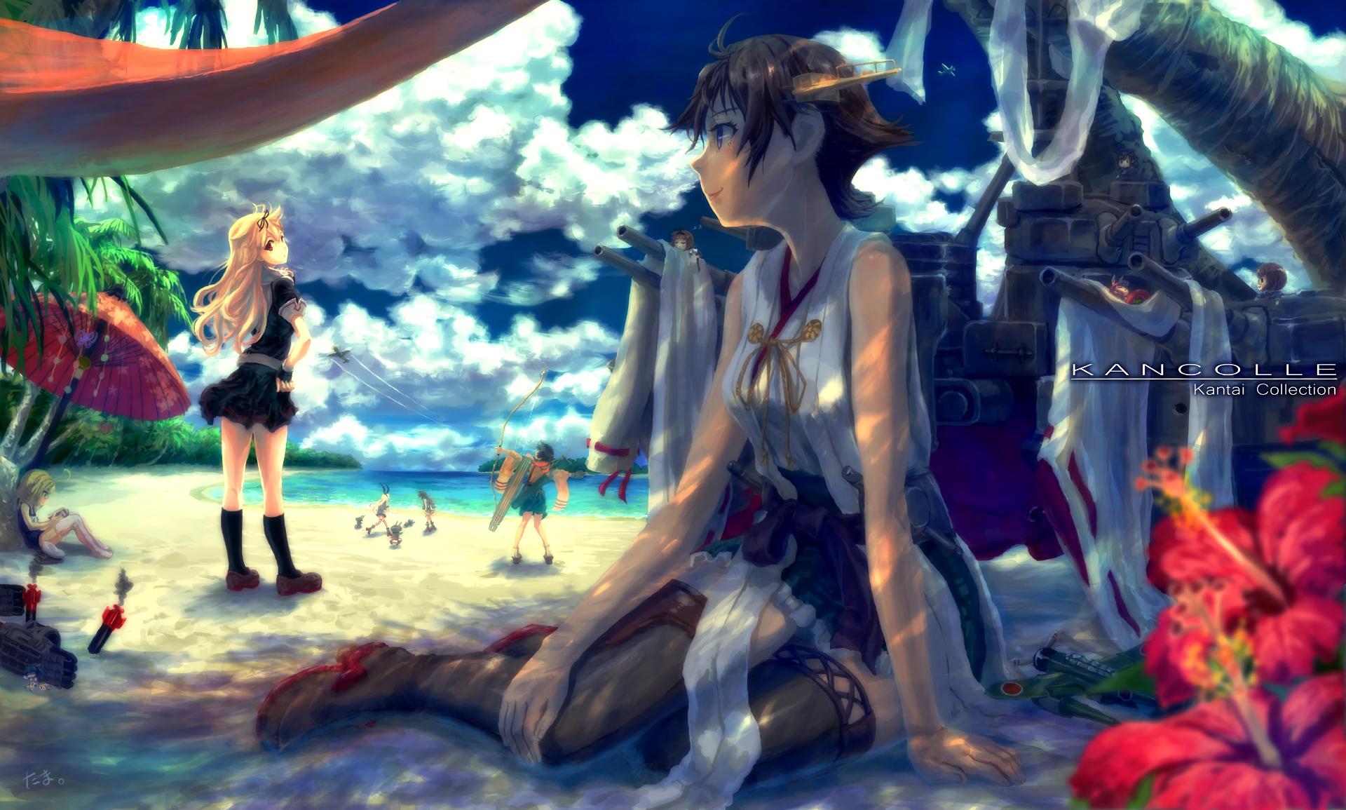 Yuudachi from Kantai Collection on a beach HD Wallpaper