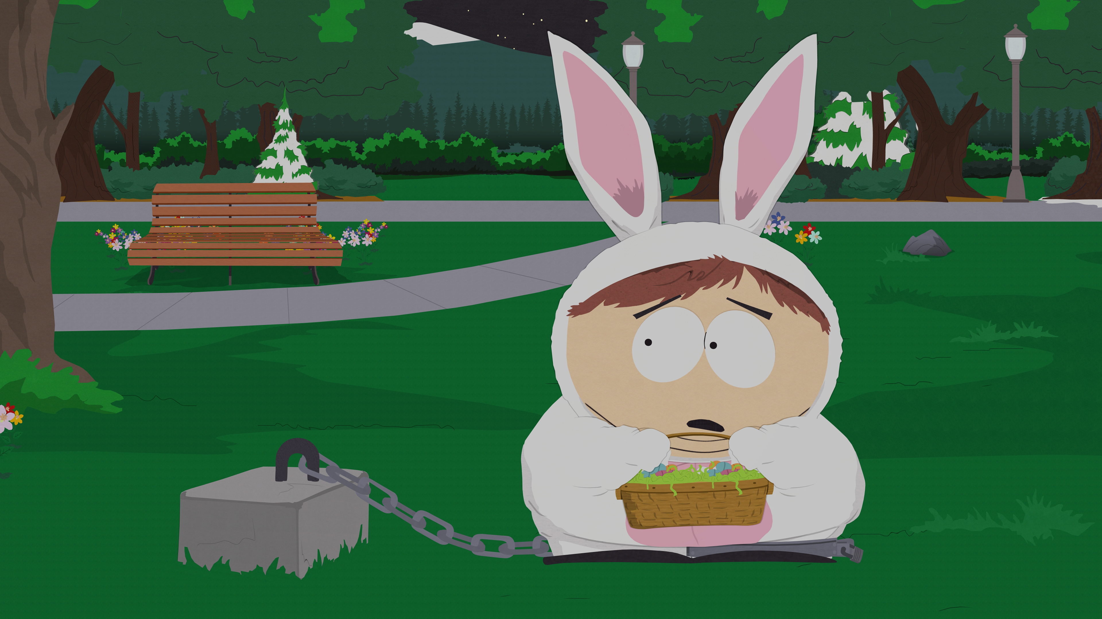 Eric Cartman in a bunny suit with a basket of eggs HD Wallpaper