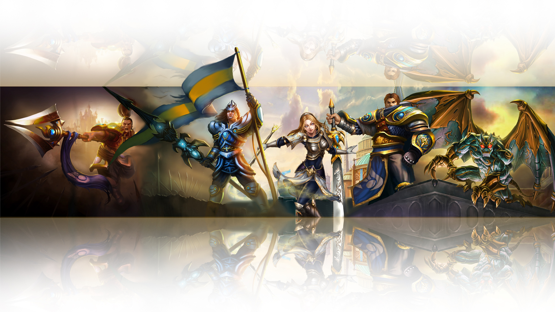League of Legends characters with flags and a monster HD Wallpaper