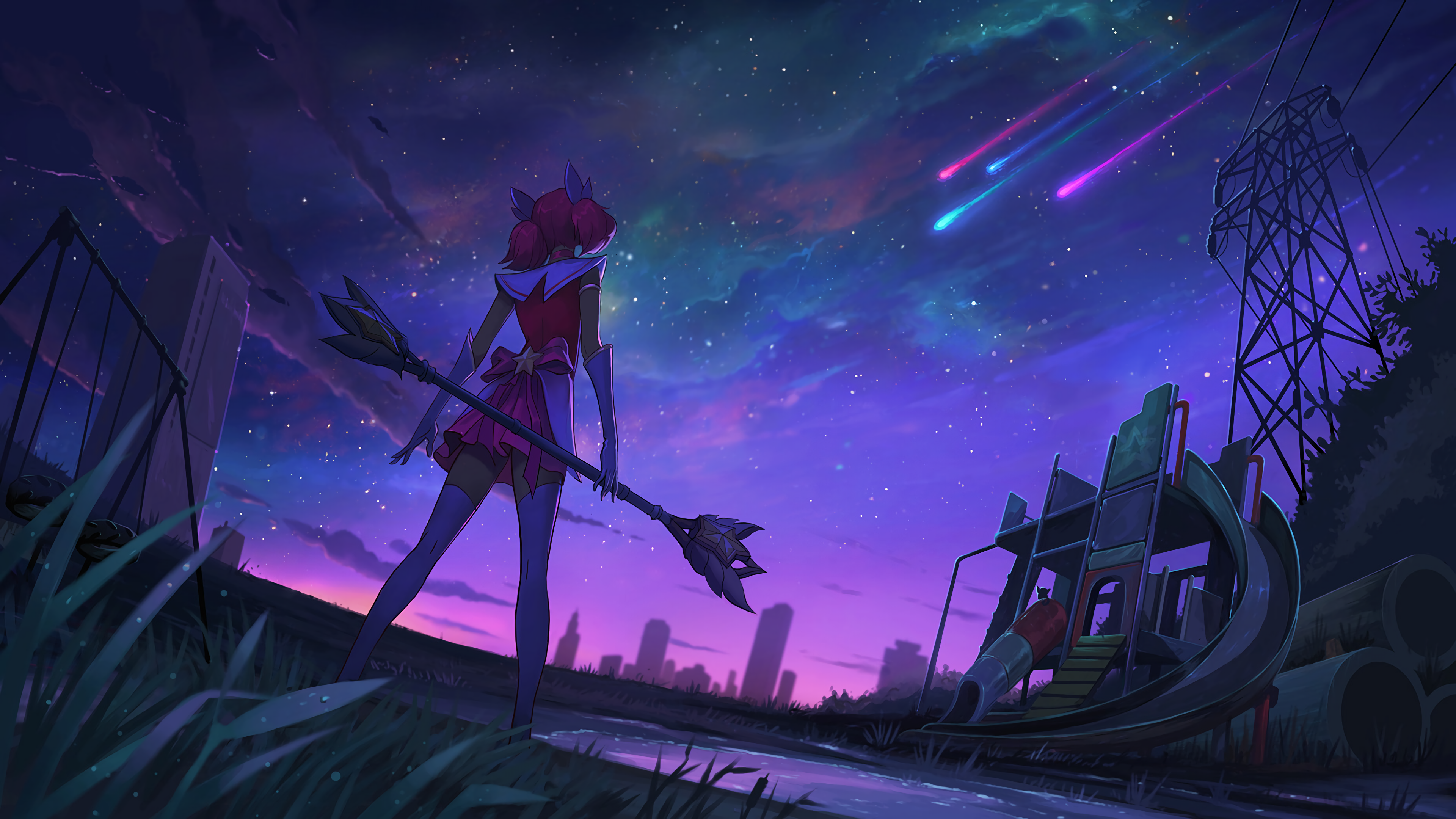 Lux from League of Legends watching shooting stars HD Wallpaper