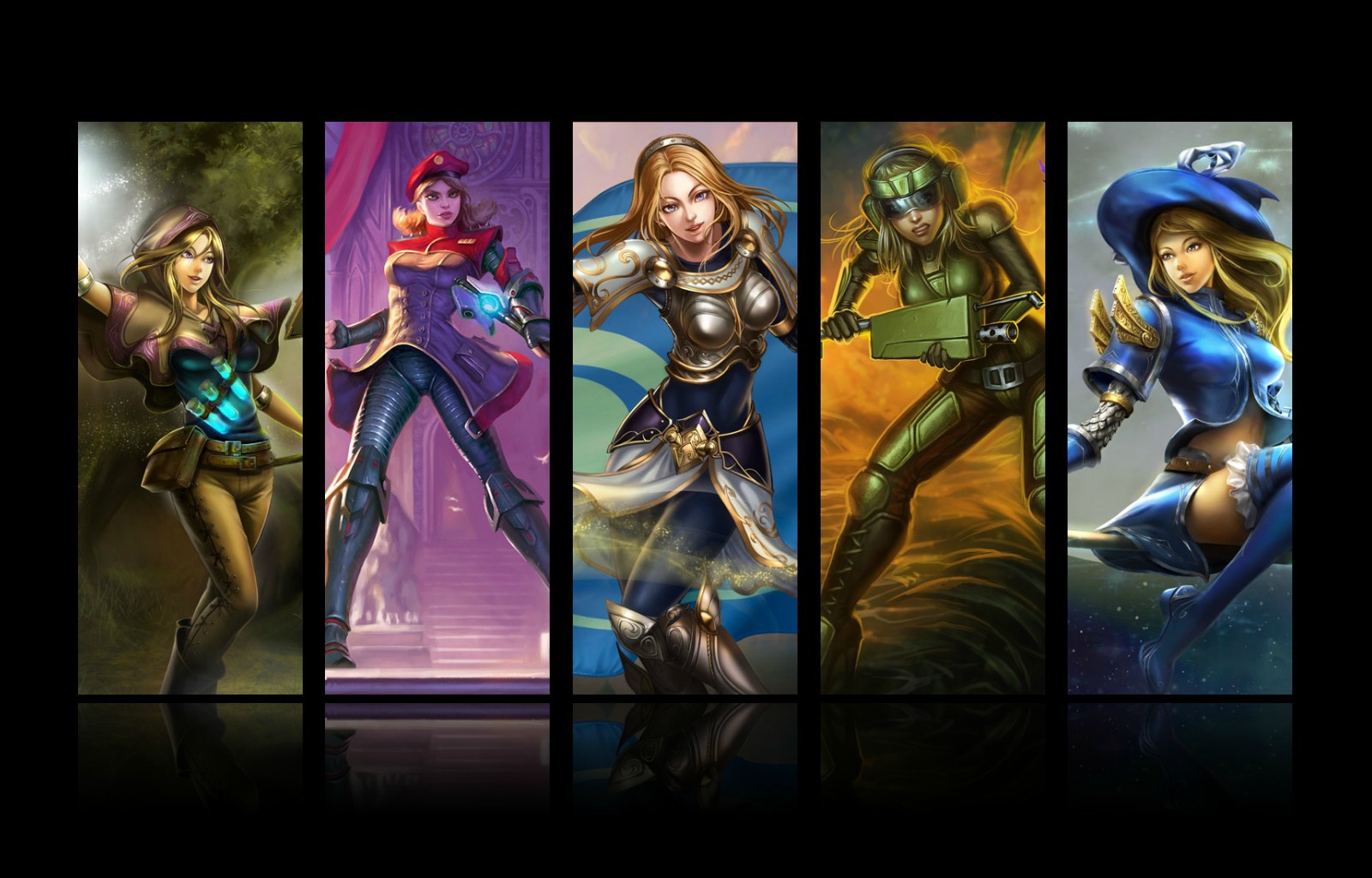 Five female champions from League of Legends HD Wallpaper