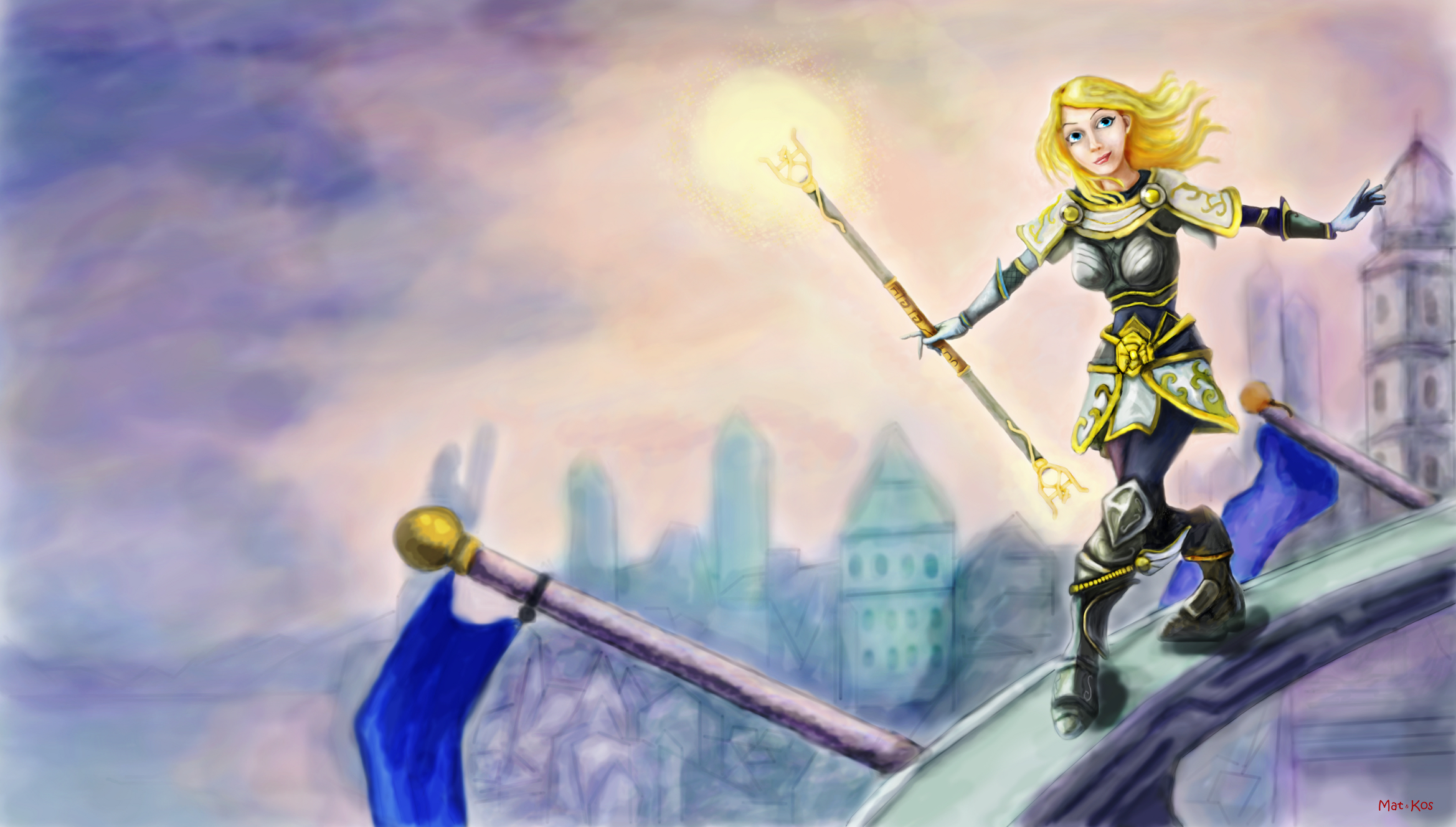 Lux from League of Legends with a staff HD Wallpaper