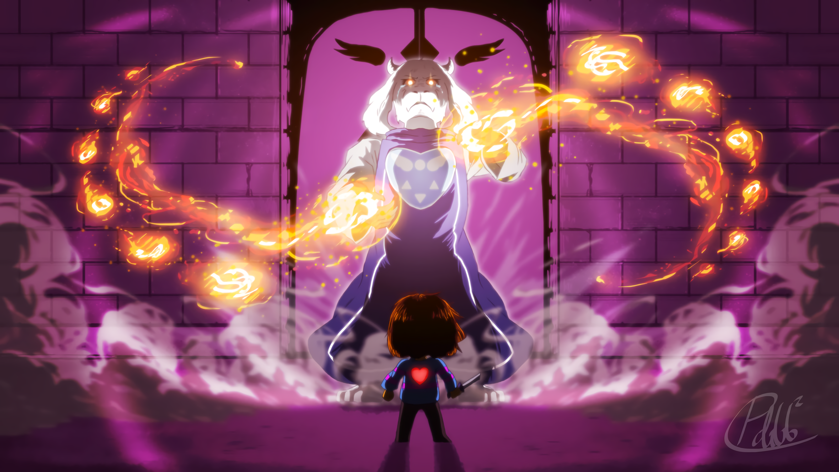 Frisk from Undertale facing Toriel HD Wallpaper