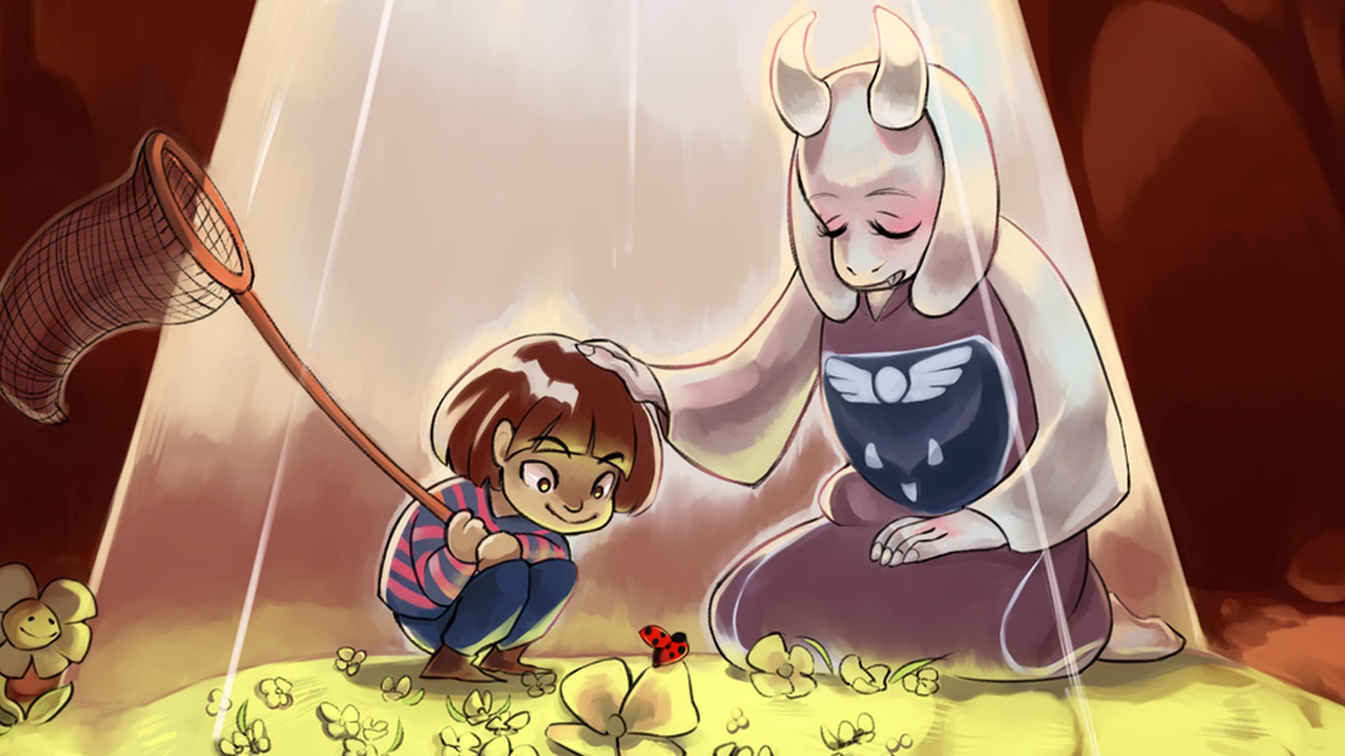 Frisk and Toriel from Undertale with a ladybug HD Wallpaper