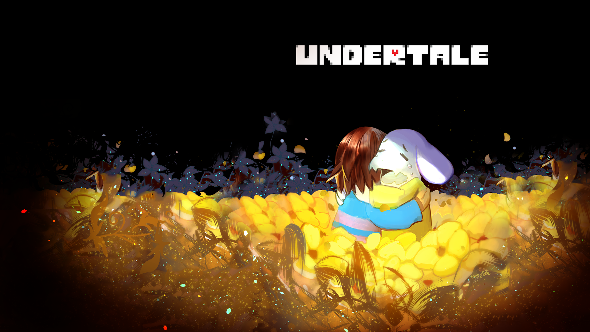 Frisk and Asriel from Undertale in a field of flowers HD Wallpaper