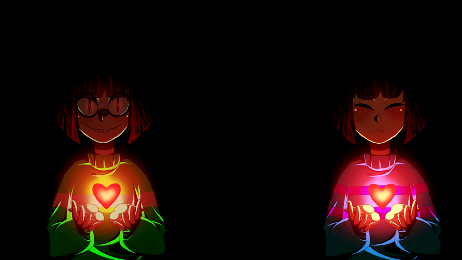 Chara and Frisk from Undertale holding hearts HD Wallpaper