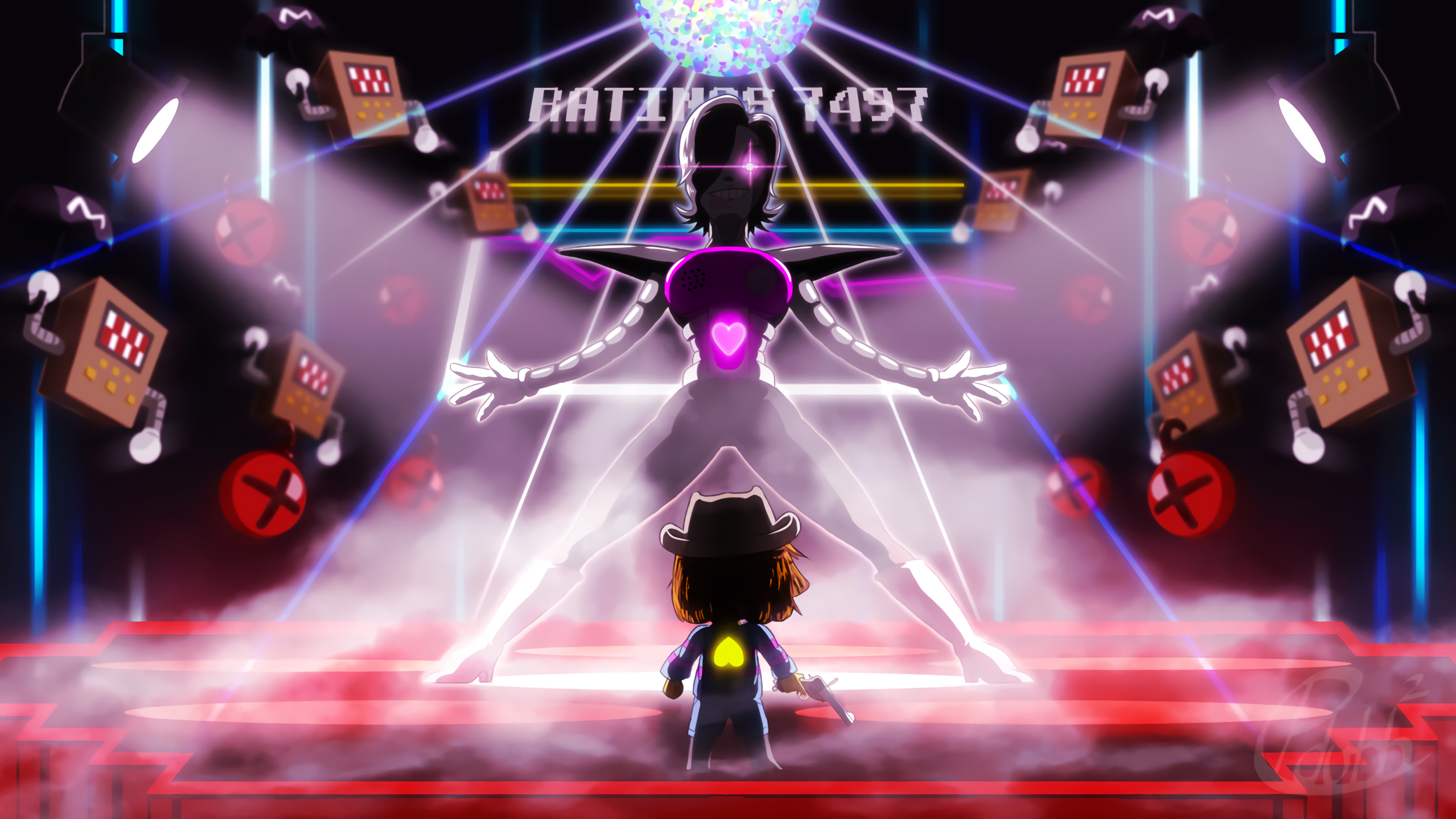 Mettaton from Undertale on stage with Frisk HD Wallpaper