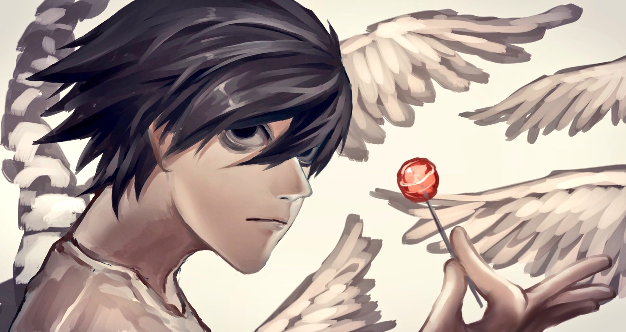 L from Death Note with wings and lollipop HD Wallpaper