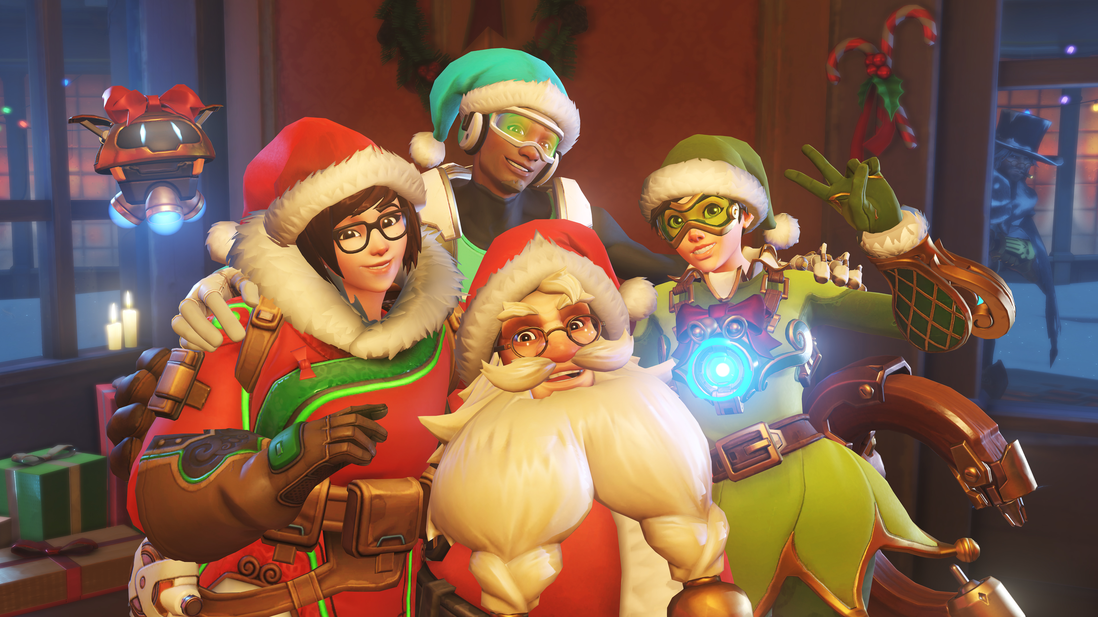 Overwatch characters in Christmas outfits HD Wallpaper