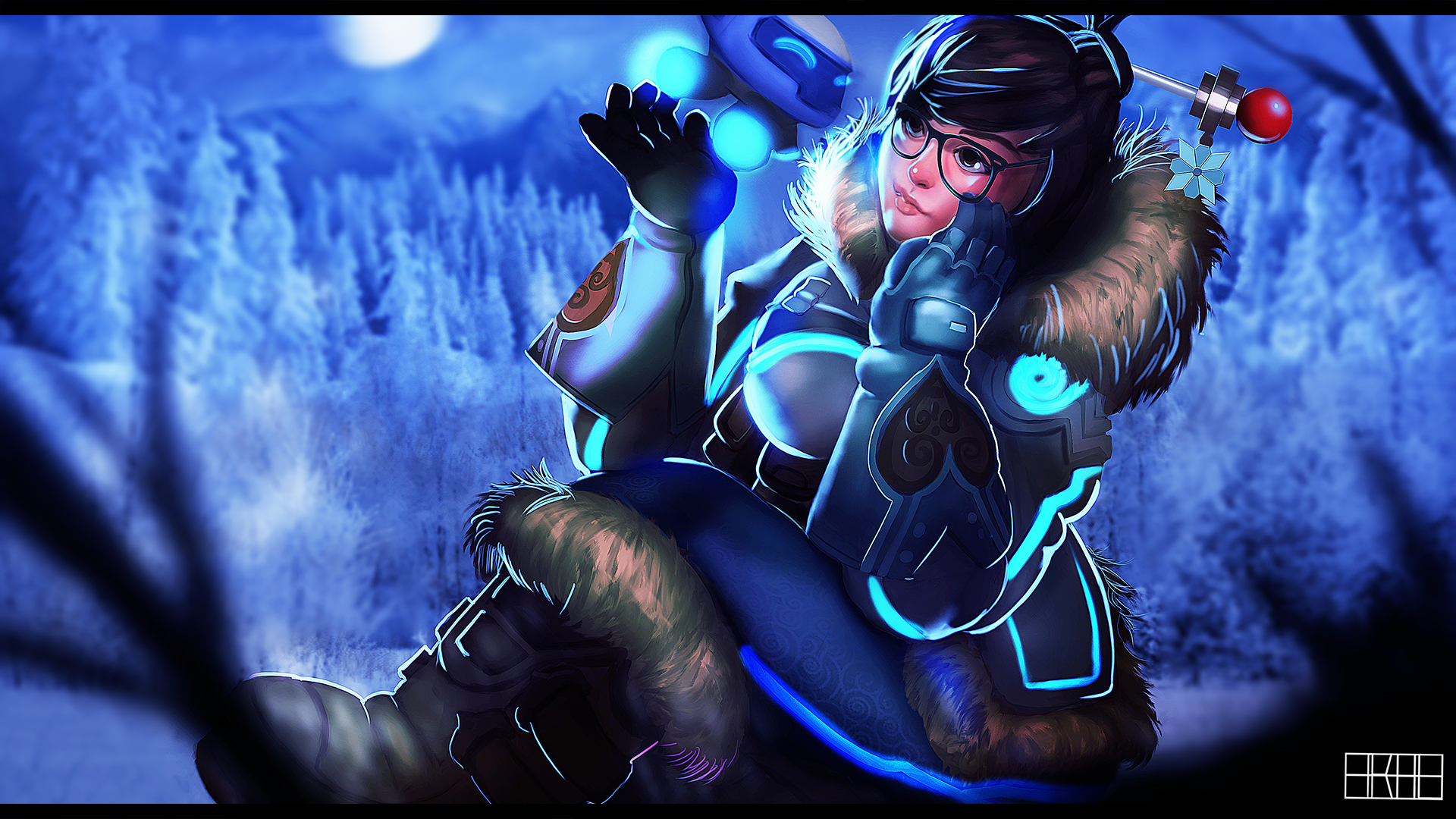 Mei from Overwatch in a snowy forest HD Wallpaper
