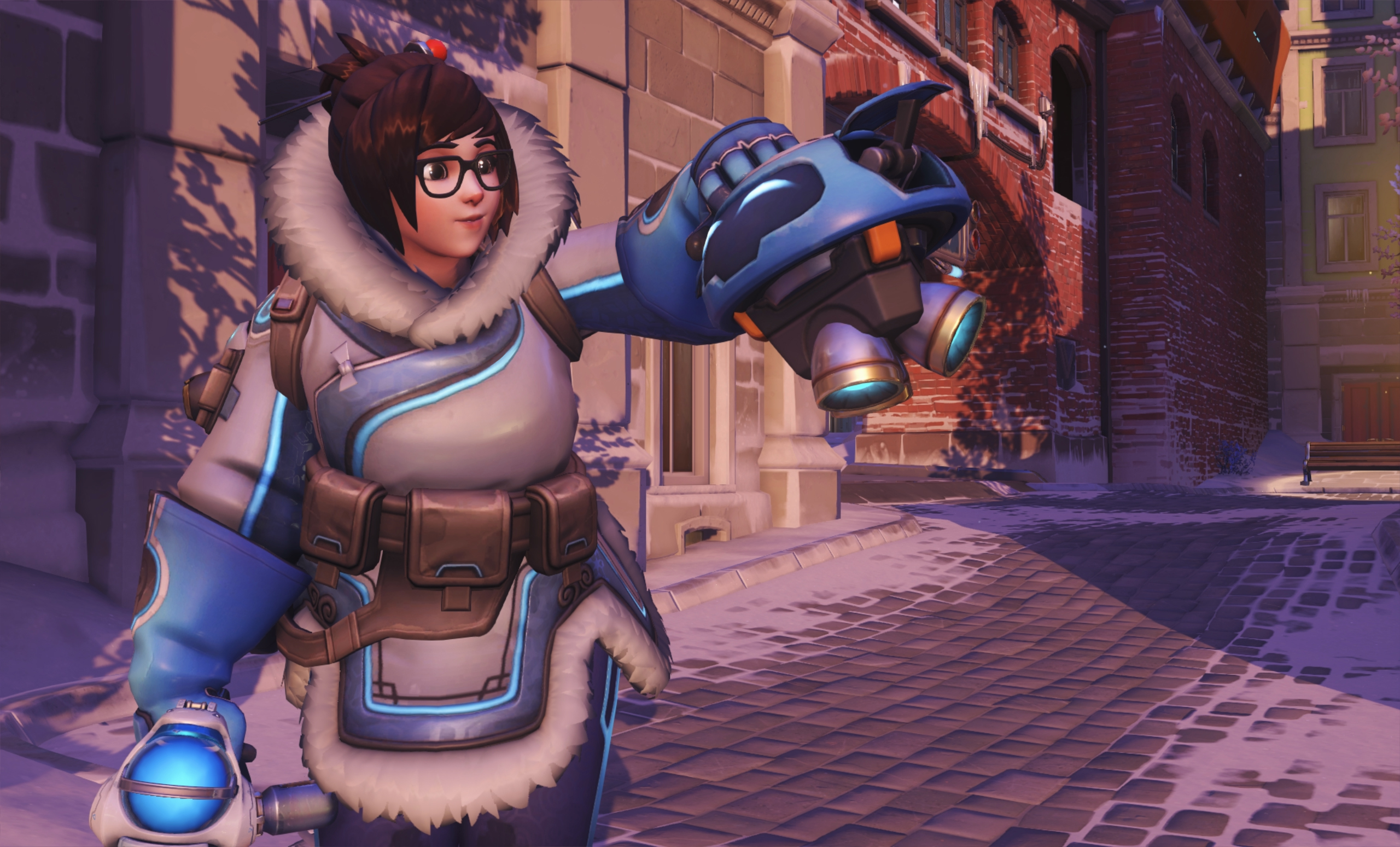 Mei from Overwatch in a snowy town HD Wallpaper