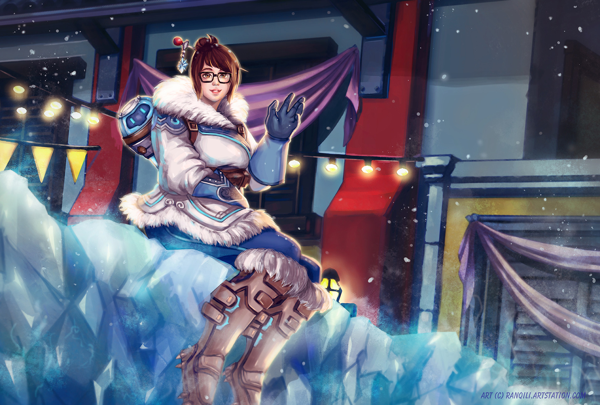Mei from Overwatch sitting on ice HD Wallpaper