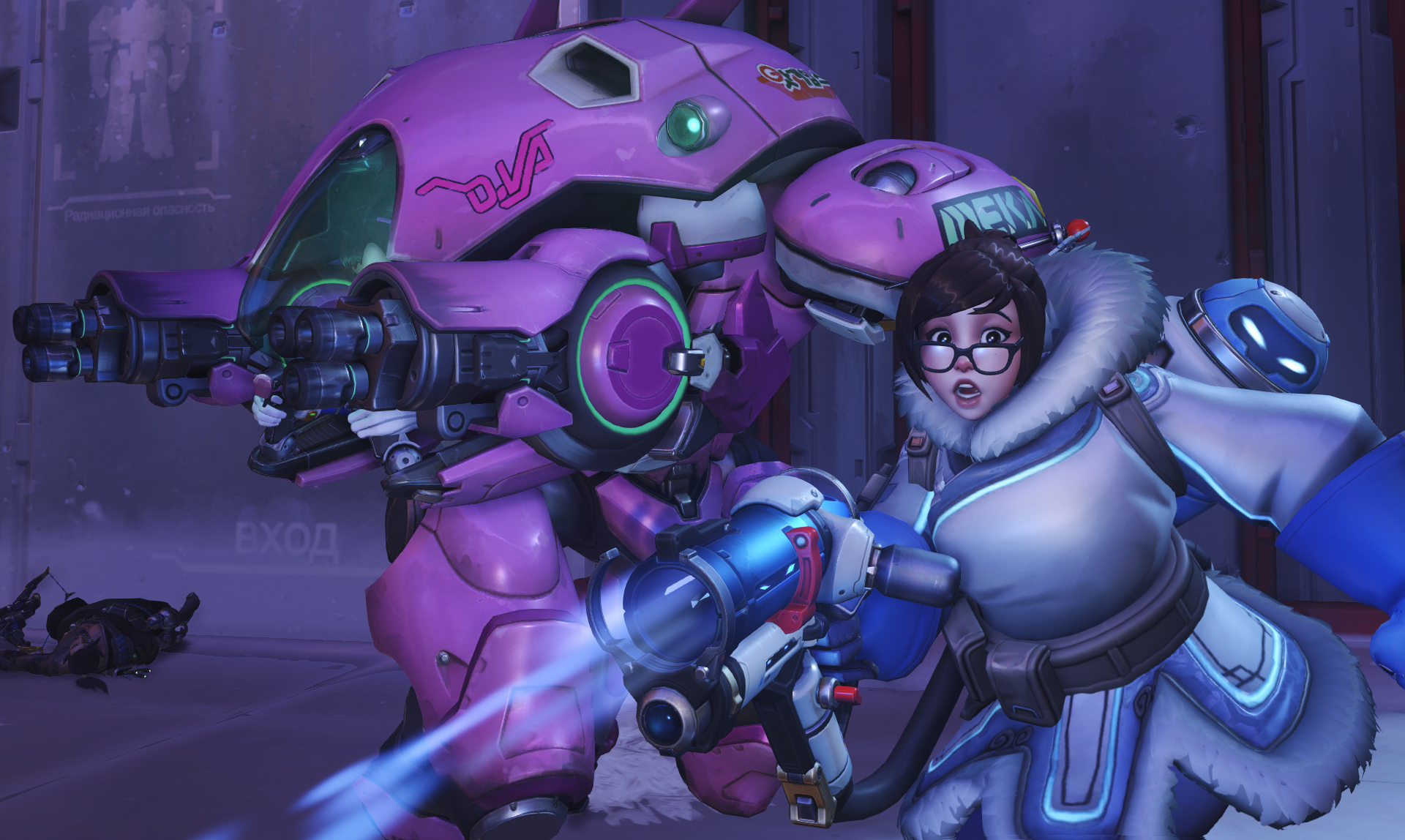 D.Va's MEKA and Mei from Overwatch HD Wallpaper