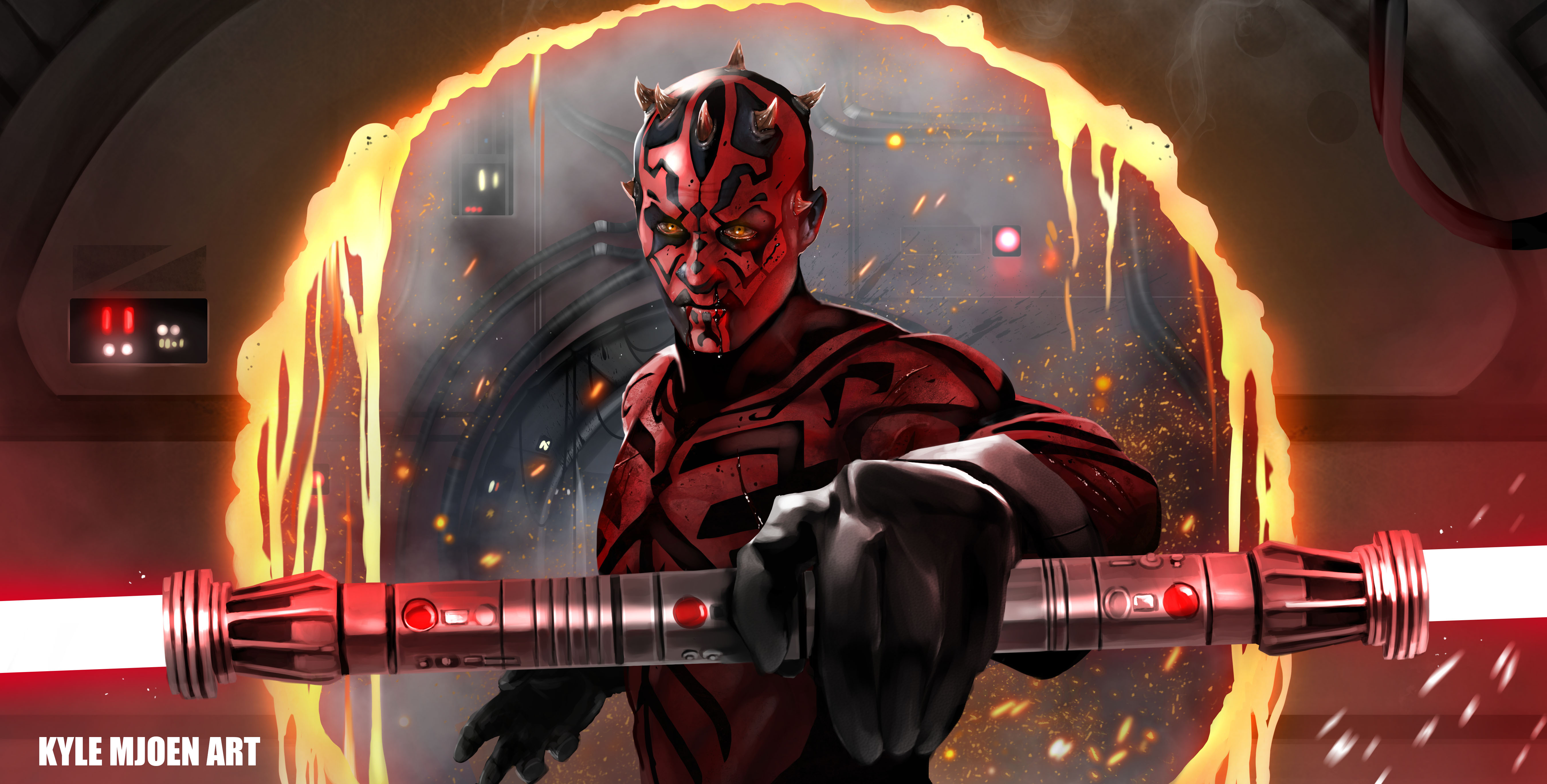 Darth Maul with a double-bladed lightsaber HD Wallpaper