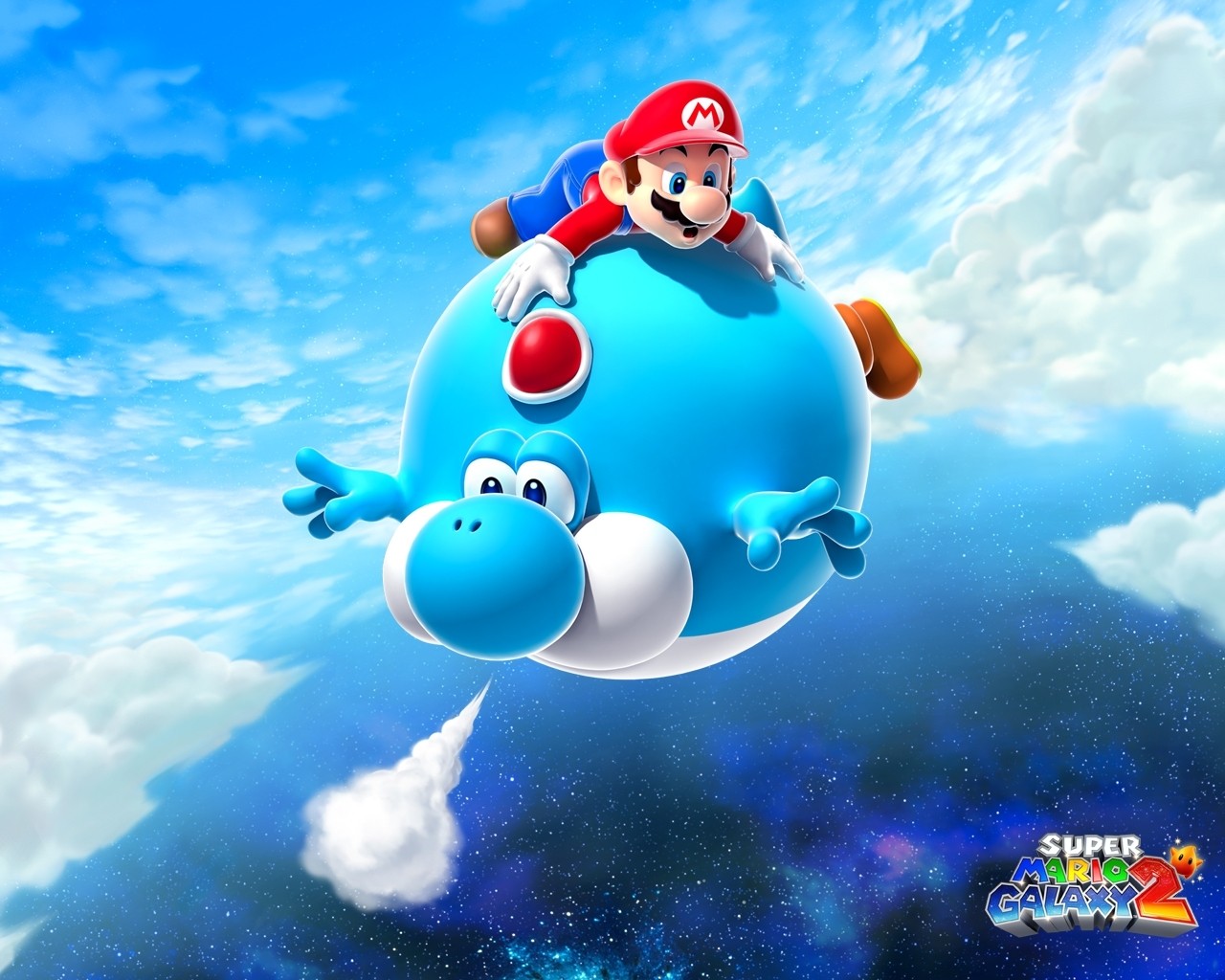Mario riding Yoshi in Super Mario Galaxy 2 HD Wallpaper