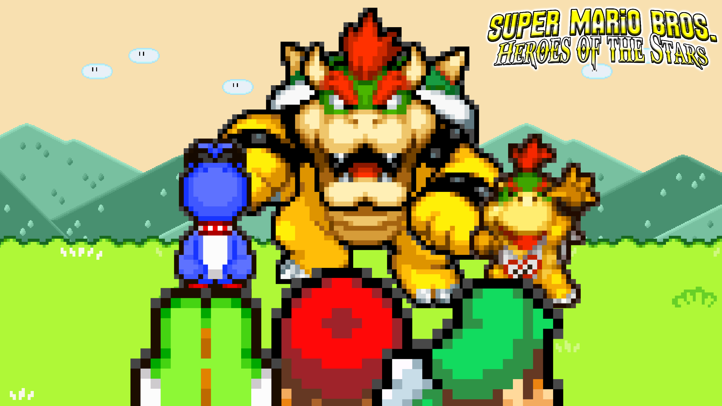Bowser and Bowser Jr. from Super Mario Bros. Heroes of the Stars with Yoshi HD Wallpaper