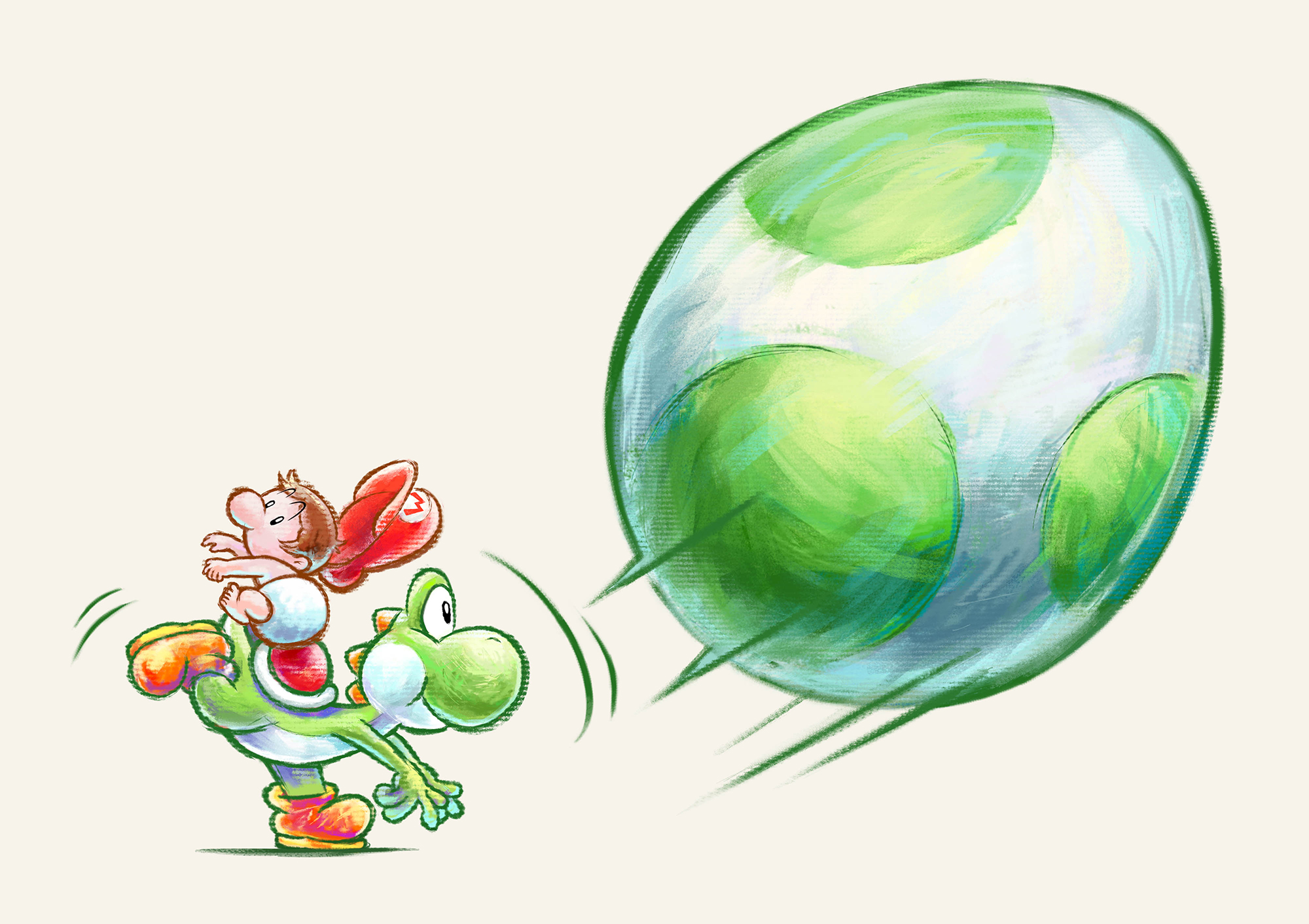 Baby Mario riding Yoshi with a giant egg HD Wallpaper