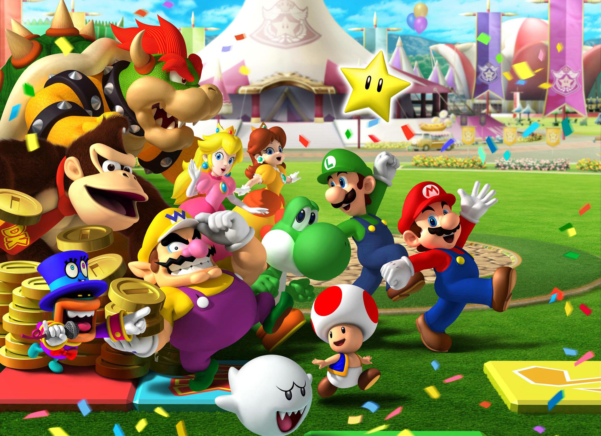 Mario Party characters with Bowser and Donkey Kong HD Wallpaper