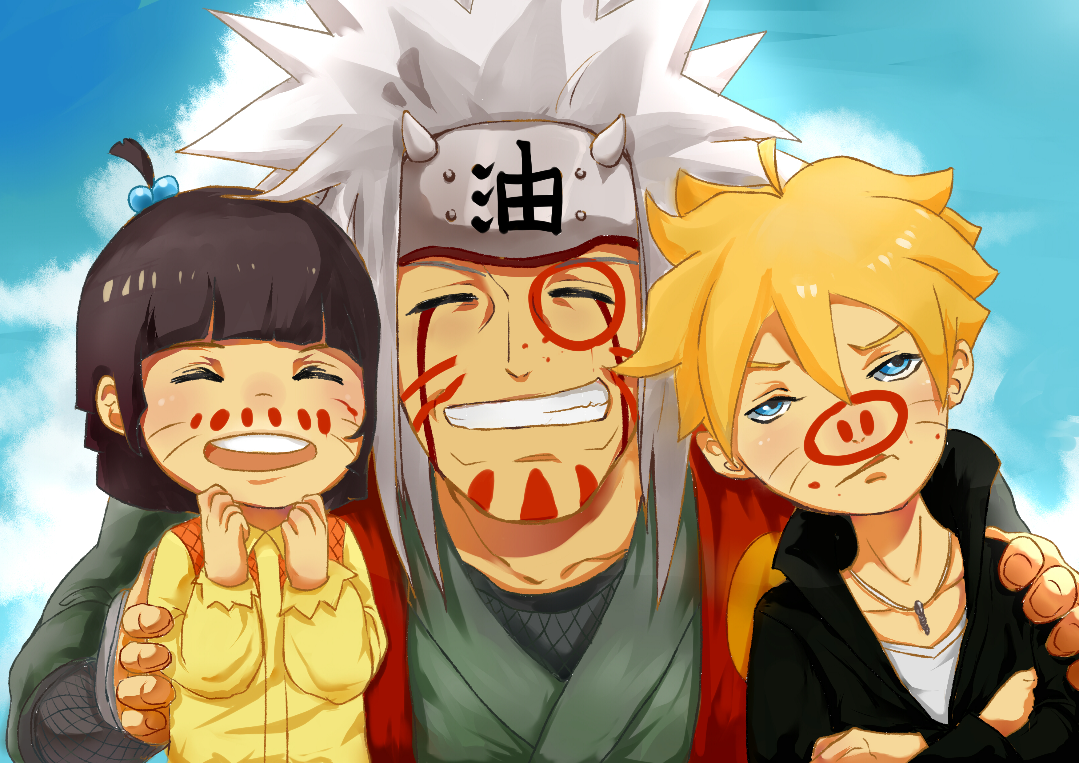 Jiraiya, Himawari, and Boruto from Naruto HD Wallpaper