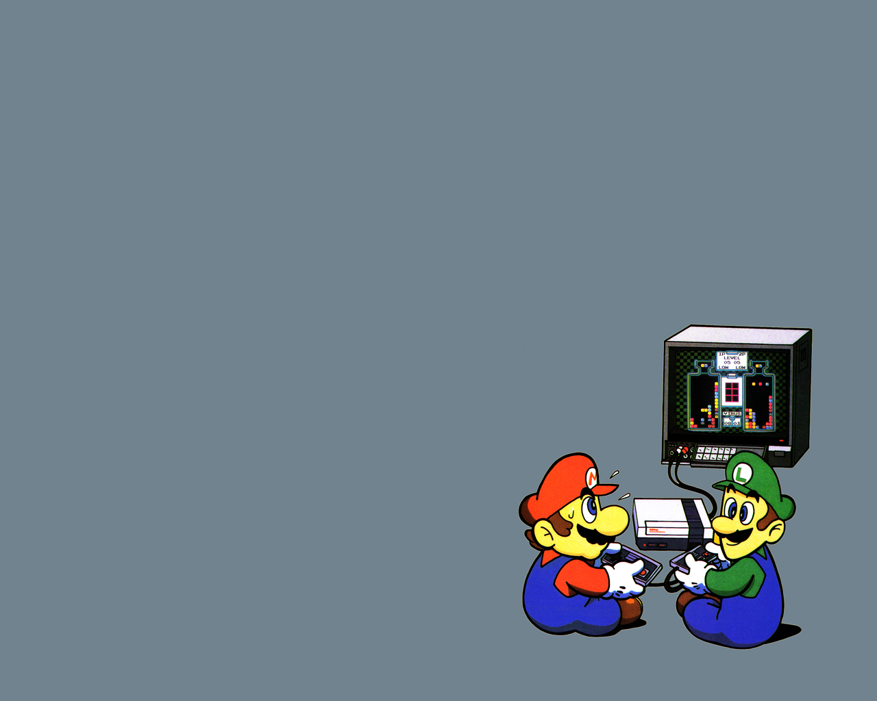 Mario and Luigi playing Tetris on NES HD Wallpaper