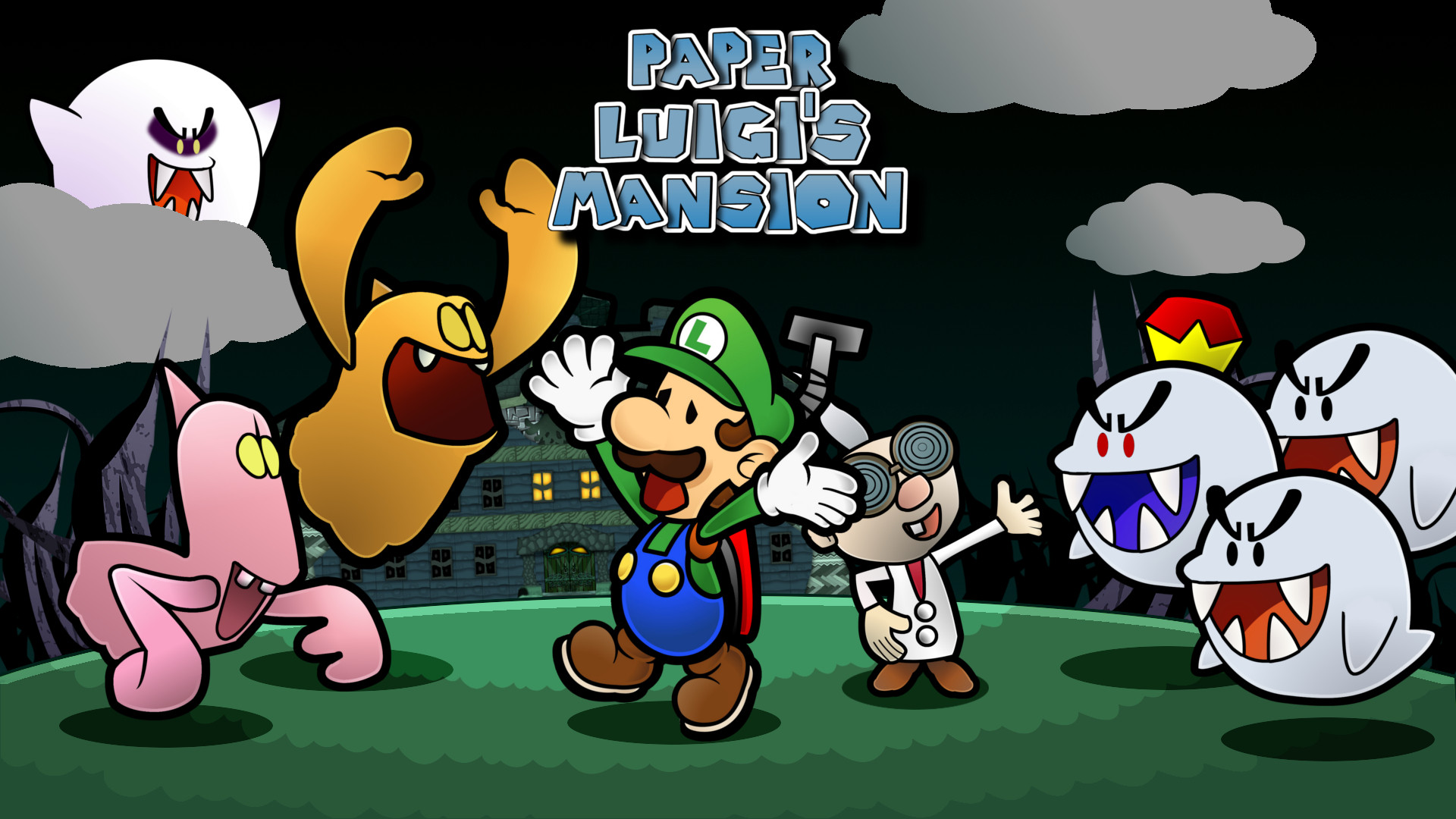 Luigi from Paper Luigi's Mansion with ghosts HD Wallpaper