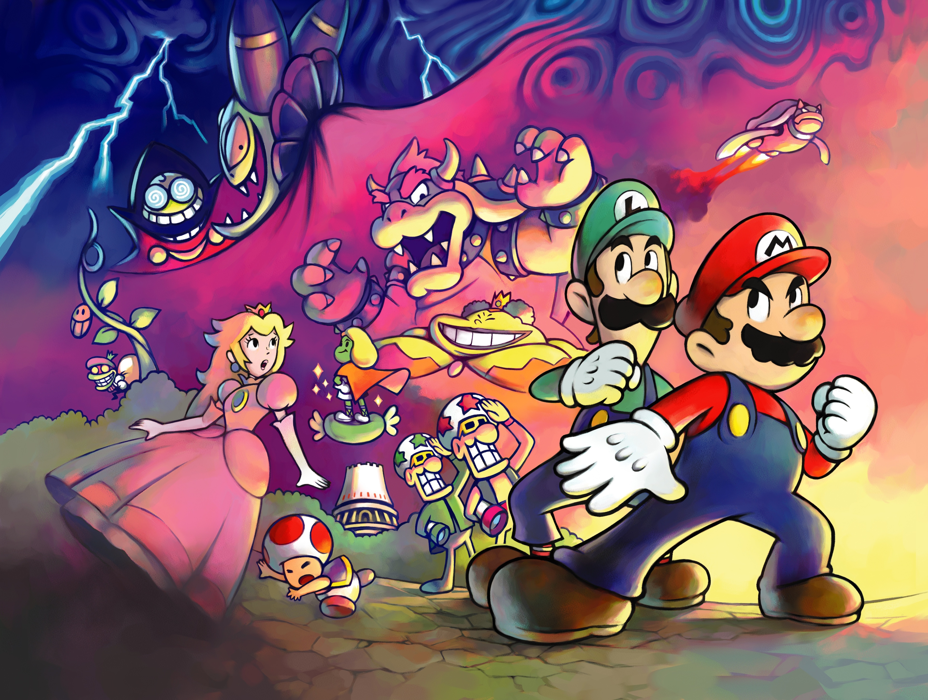 Mario and Luigi with Bowser and other characters HD Wallpaper