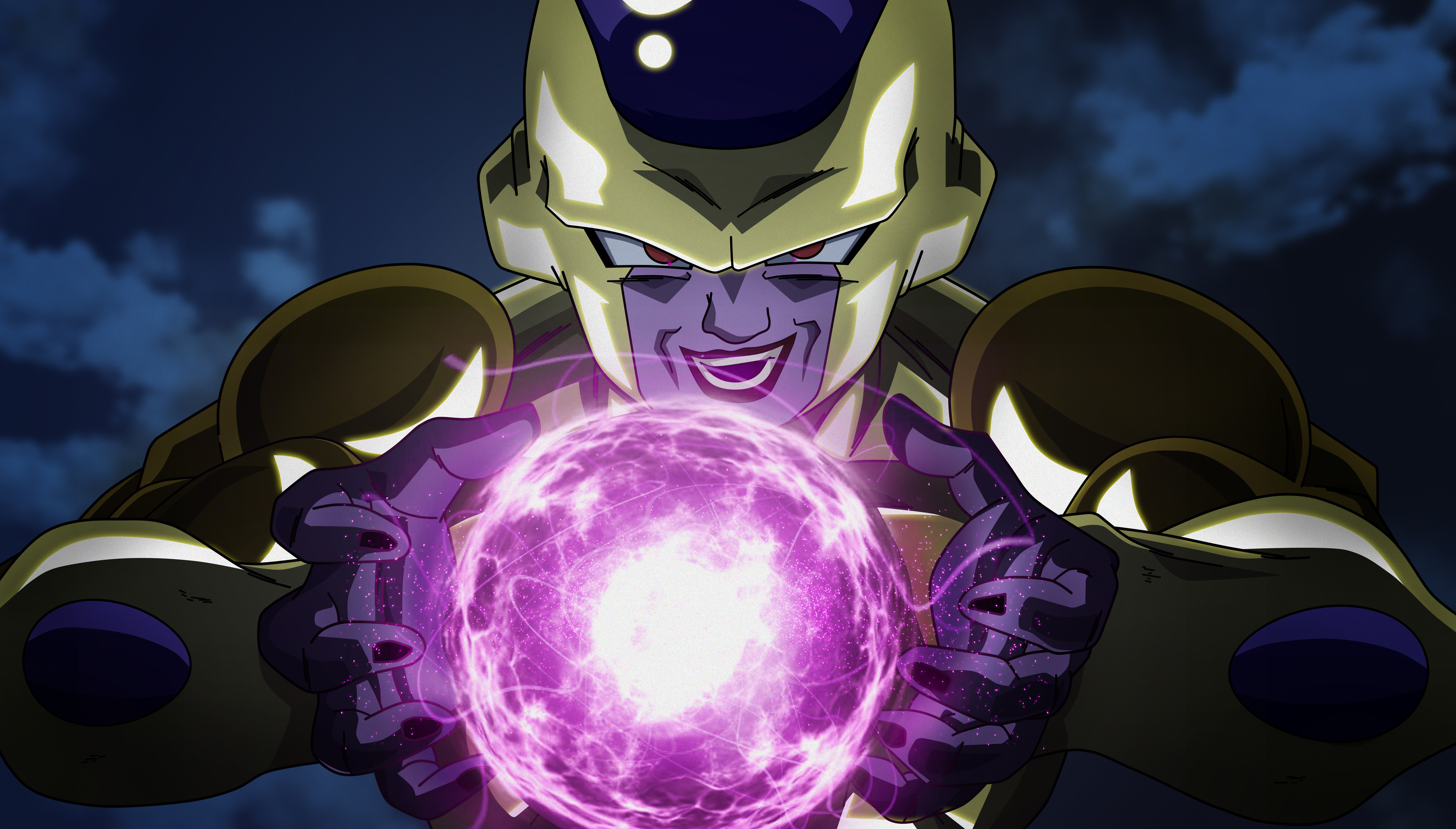 Golden Frieza from Dragon Ball charging a purple energy ball HD Wallpaper