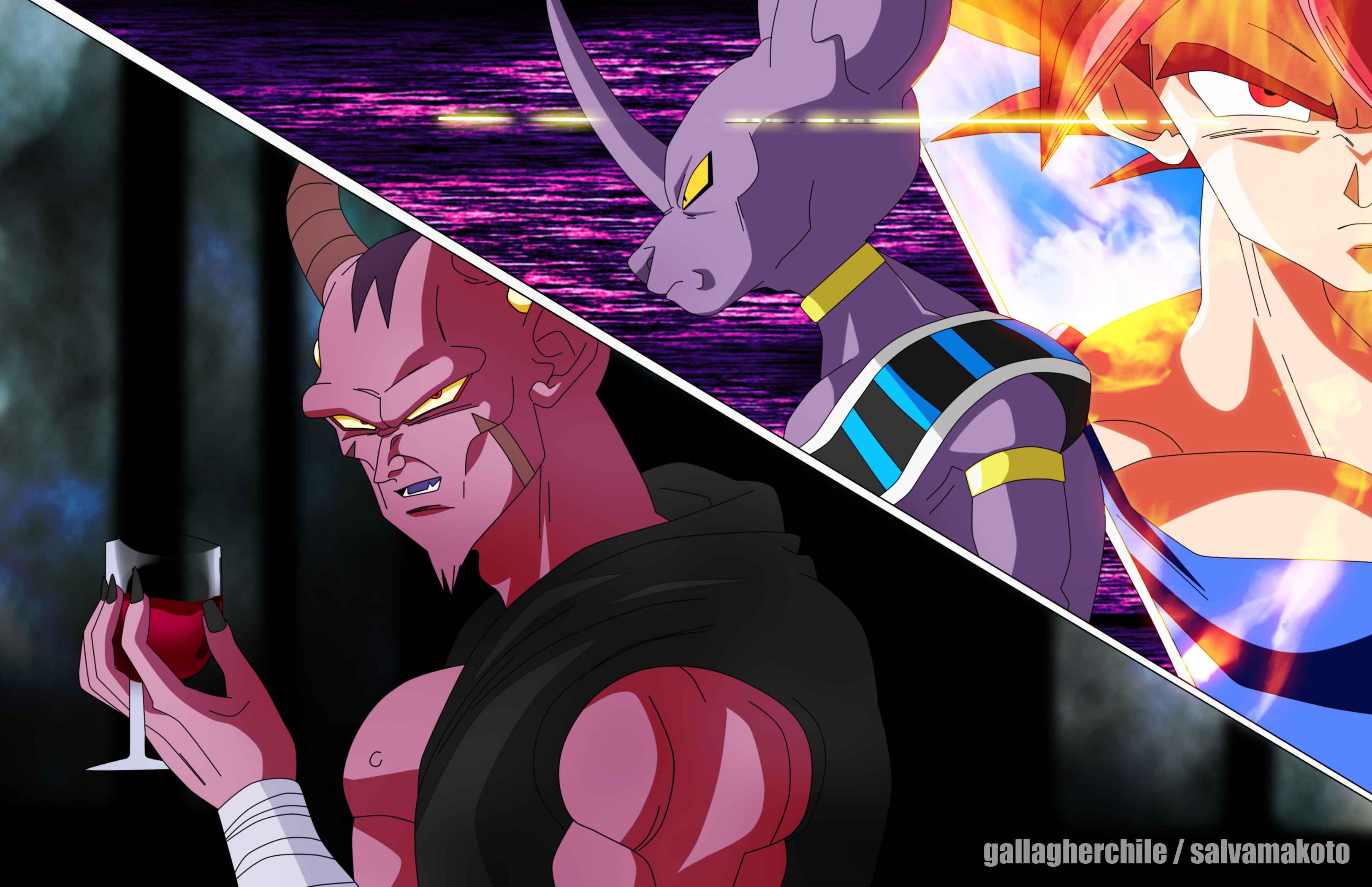 Beerus and Goku from Dragon Ball with a demon HD Wallpaper