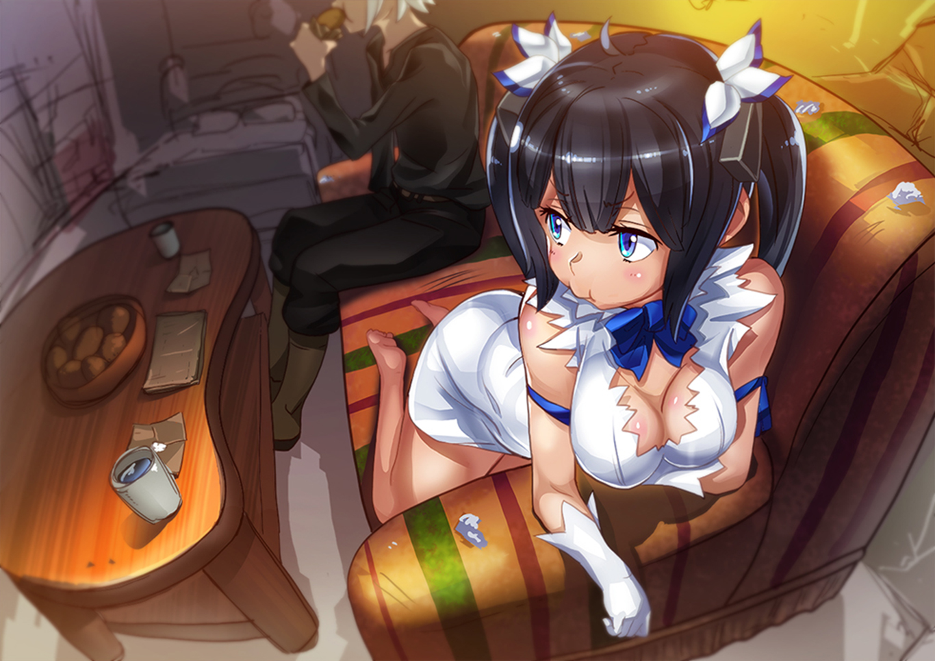 Hestia from Danmachi on a couch HD Wallpaper