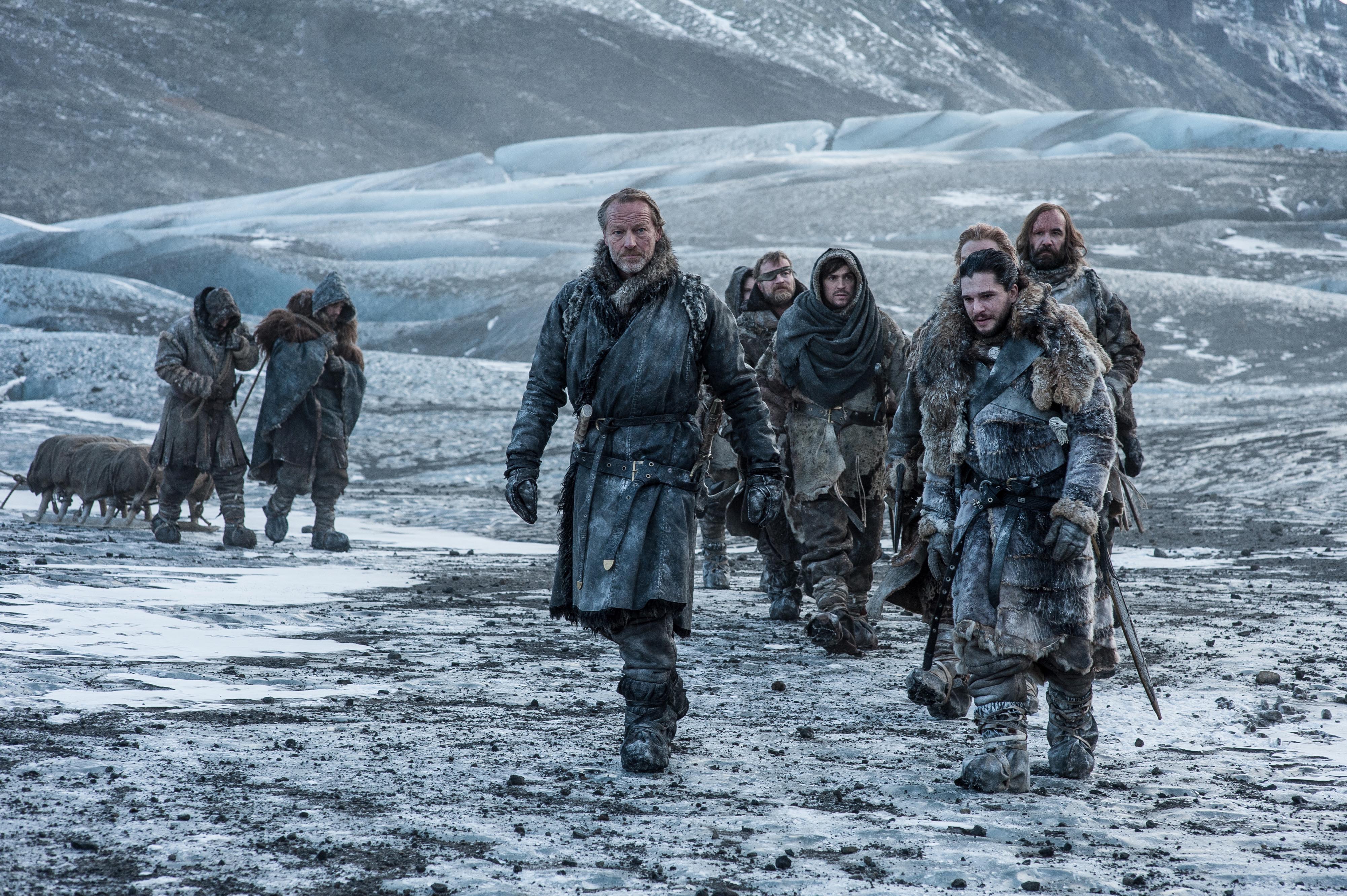 Sandor Clegane and companions in a frozen landscape HD Wallpaper