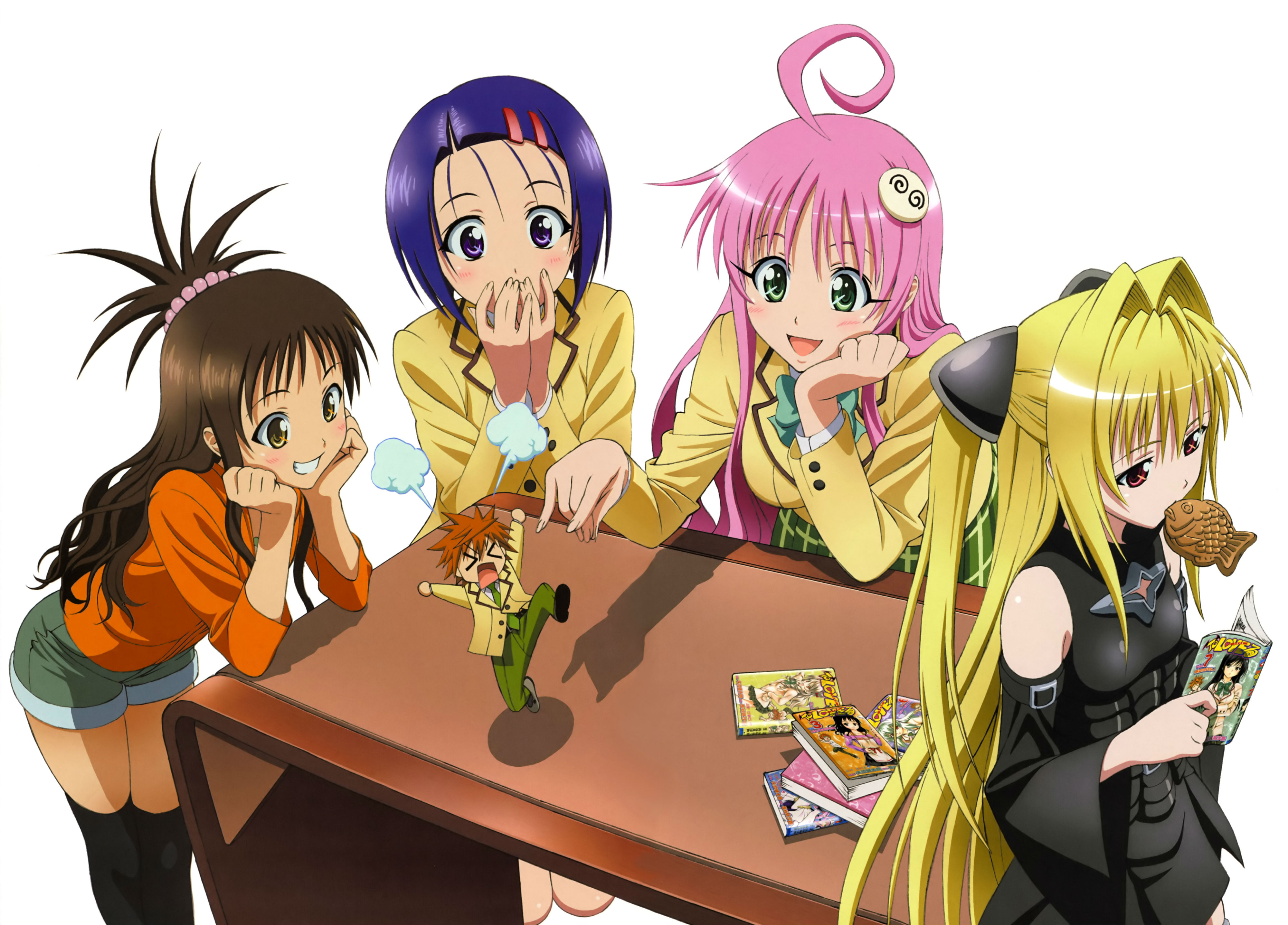 To LOVE Ru Darkness Characters at a Desk HD Wallpaper