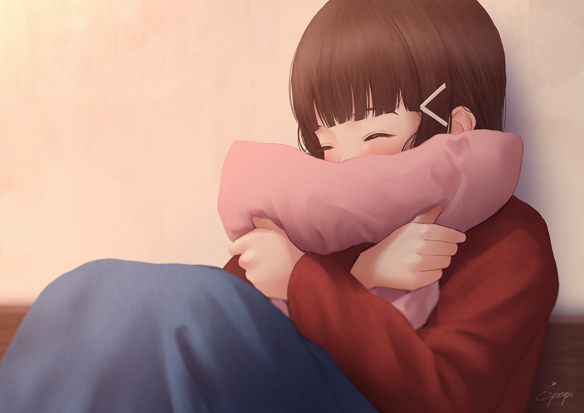 Dia Kurosawa hugging a pillow HD Wallpaper