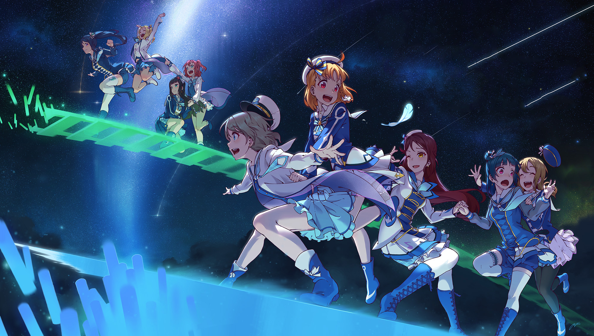 Love Live! Sunshine!! girls on a space bridge HD Wallpaper