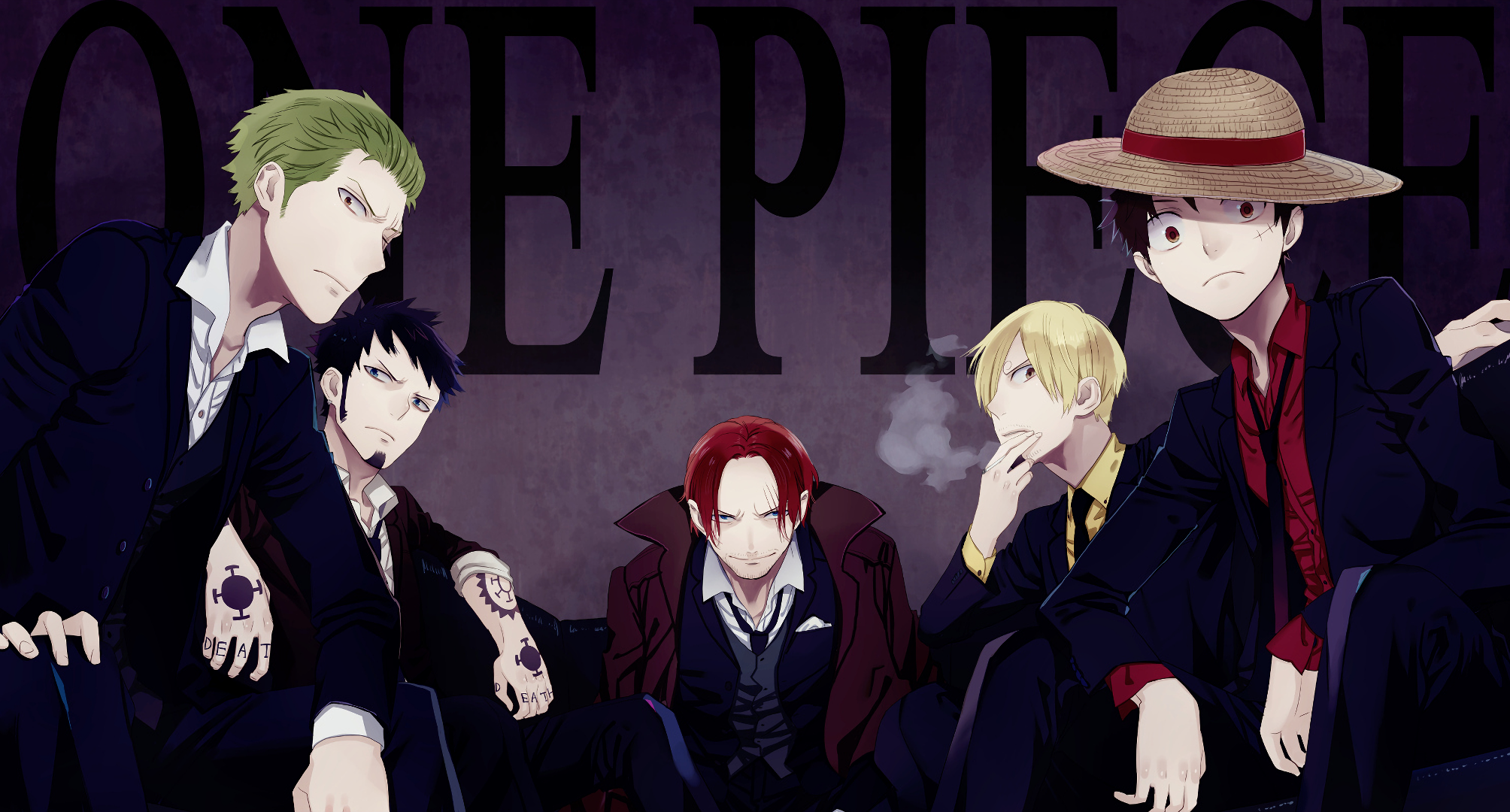 Shanks, Zoro, Law, Sanji, and Luffy from One Piece HD Wallpaper